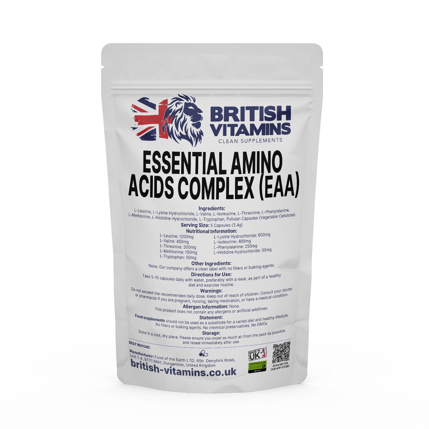 Essential Amino Acids (EAA) Health & Beauty:Vitamins & Lifestyle Supplements:Vitamins & Minerals British Vitamins 100 Capsules  