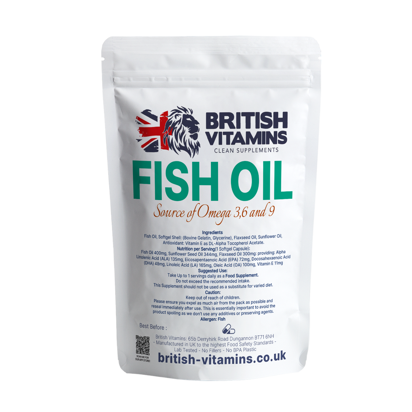 Fish Oil Softgels Omega 3, 6 & 9 Vitamin E .EPA, ALA, DHA, LA, OA, GLA Food Supplement British Vitamins 60