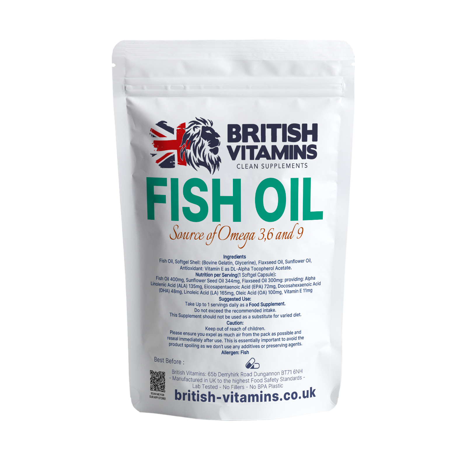 Fish Oil Softgels Omega 3, 6 & 9 Vitamin E .EPA, ALA, DHA, LA, OA, GLA Food Supplement British Vitamins 60