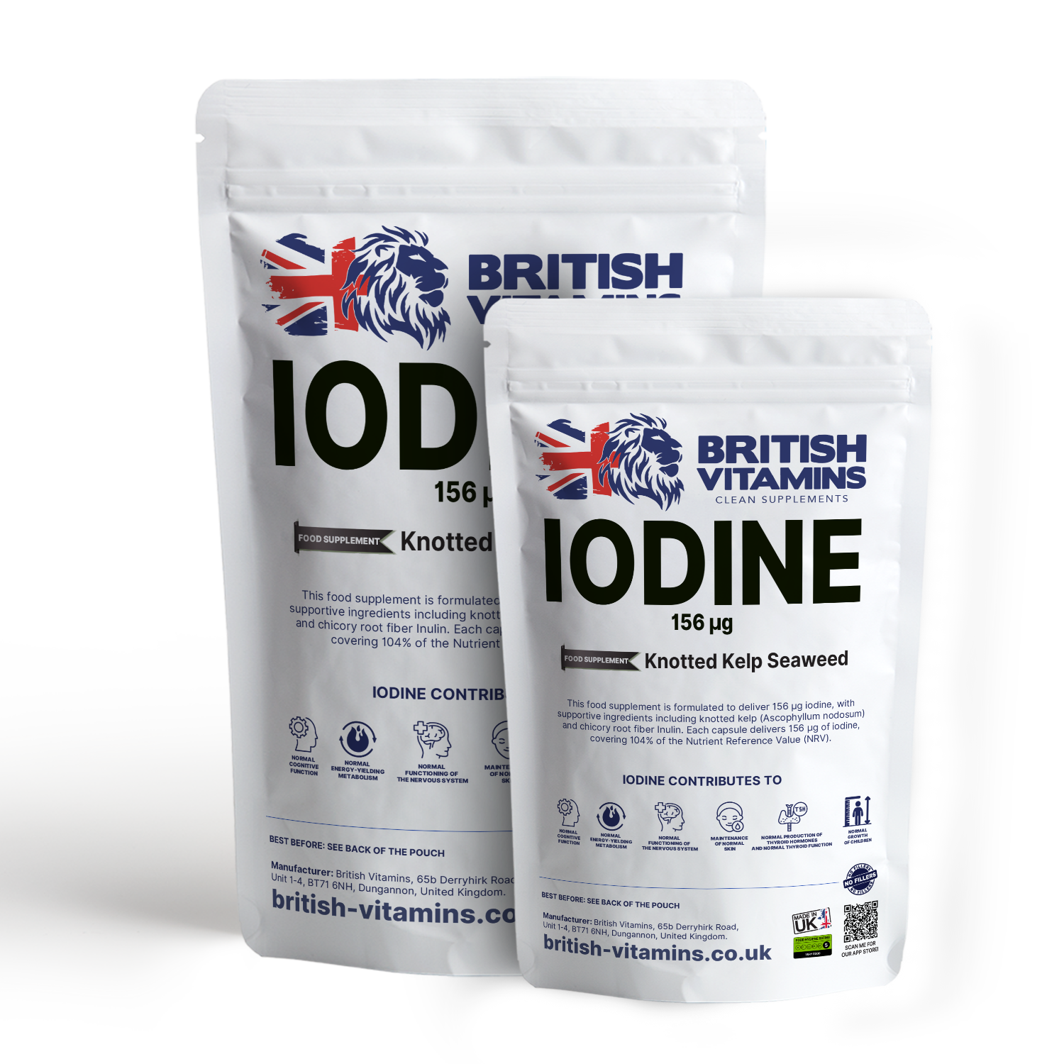 Iodine 156 µg (Knotted Kelp Seaweed) – Natural Vegan Food Supplement British Vitamins