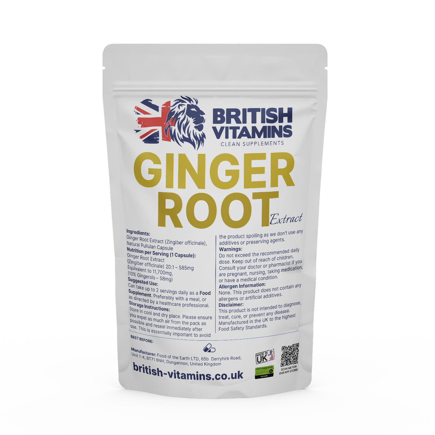 Ginger root Extract 20:1 585mg contain 10% gingerols Health & Beauty:Vitamins & Lifestyle Supplements:Vitamins & Minerals British Vitamins 60 Capsules