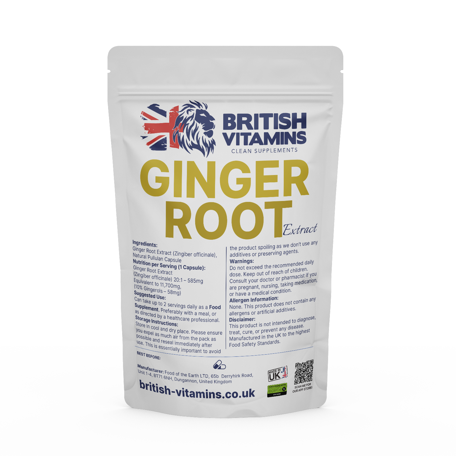 Ginger root Extract 20:1 585mg contain 10% gingerols Health & Beauty:Vitamins & Lifestyle Supplements:Vitamins & Minerals British Vitamins 60 Capsules