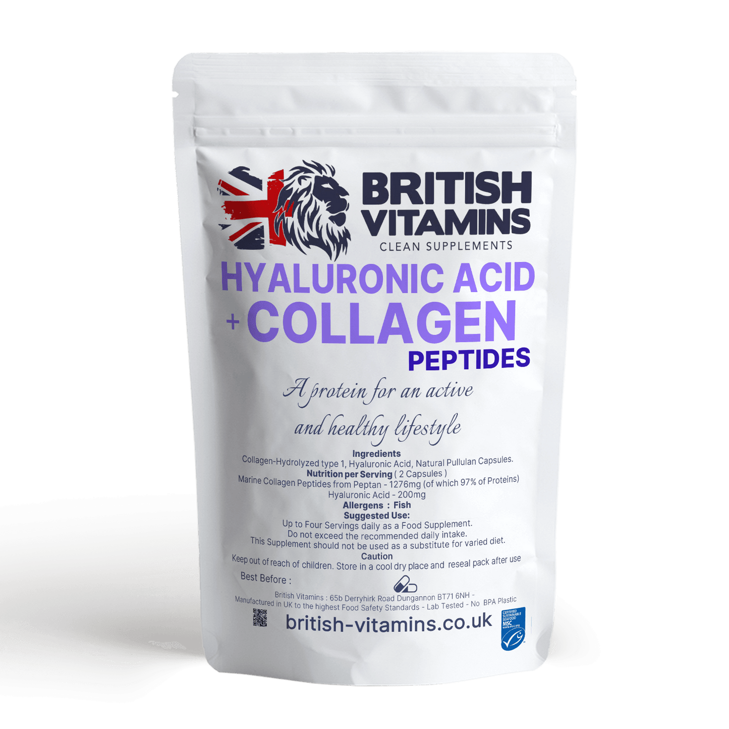 Hyaluronic acid + Type 1 Marine Collagen Complex Hydrolysed BioActive Proteins Health & Beauty:Vitamins & Lifestyle Supplements:Vitamins & Minerals British Vitamins   