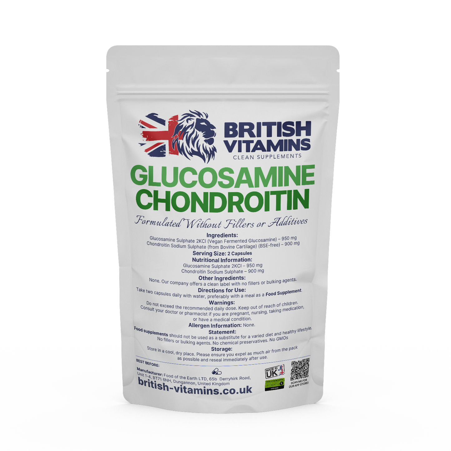 Glucosamine Chondroitin Health & Beauty:Vitamins & Lifestyle Supplements:Vitamins & Minerals British Vitamins 5 Capsules (sample)  