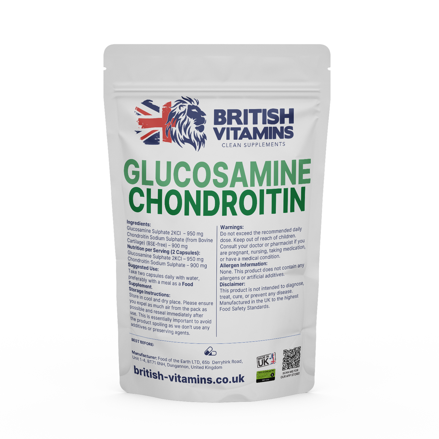 Glucosamine Chondroitin Health & Beauty:Vitamins & Lifestyle Supplements:Vitamins & Minerals British Vitamins 5 Capsules (sample)