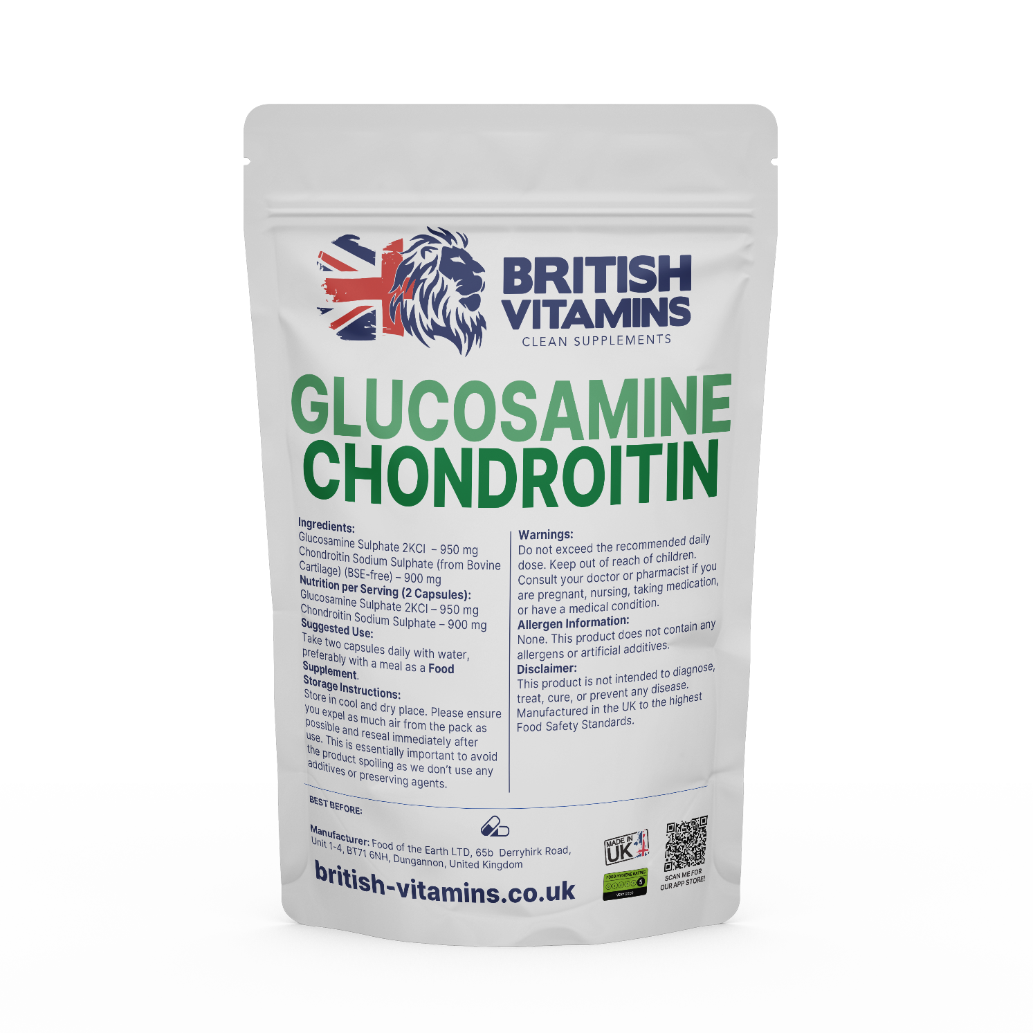 Glucosamine Chondroitin Health & Beauty:Vitamins & Lifestyle Supplements:Vitamins & Minerals British Vitamins 5 Capsules (sample)