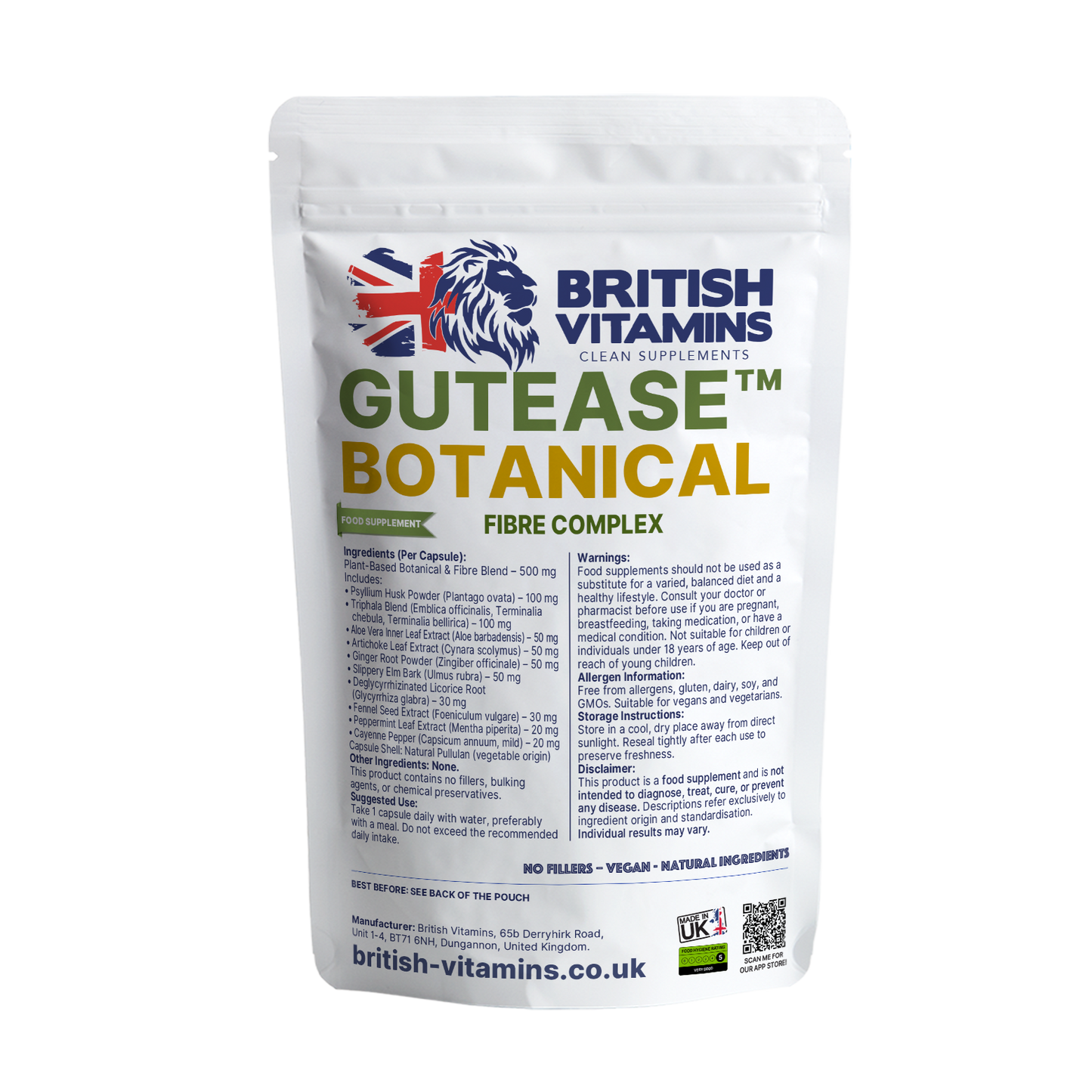 GutEase™ – Plant-Based Fibre Botanical Complex Health & Beauty:Vitamins & Lifestyle Supplements:Vitamins & Minerals British Vitamins 5 Capsules (Sample)