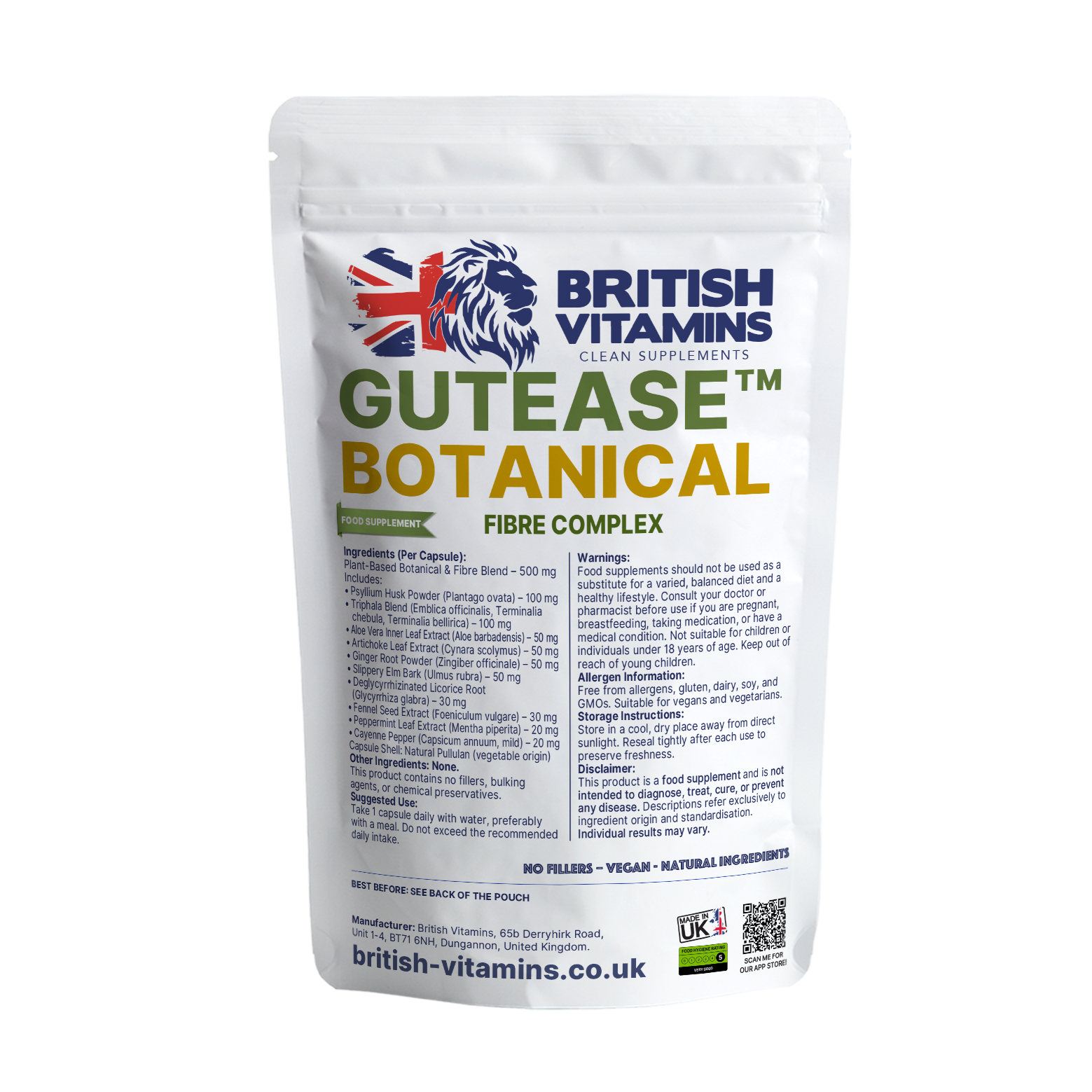 GutEase™ – Plant-Based Fibre Botanical Complex Health & Beauty:Vitamins & Lifestyle Supplements:Vitamins & Minerals British Vitamins 5 Capsules (Sample)