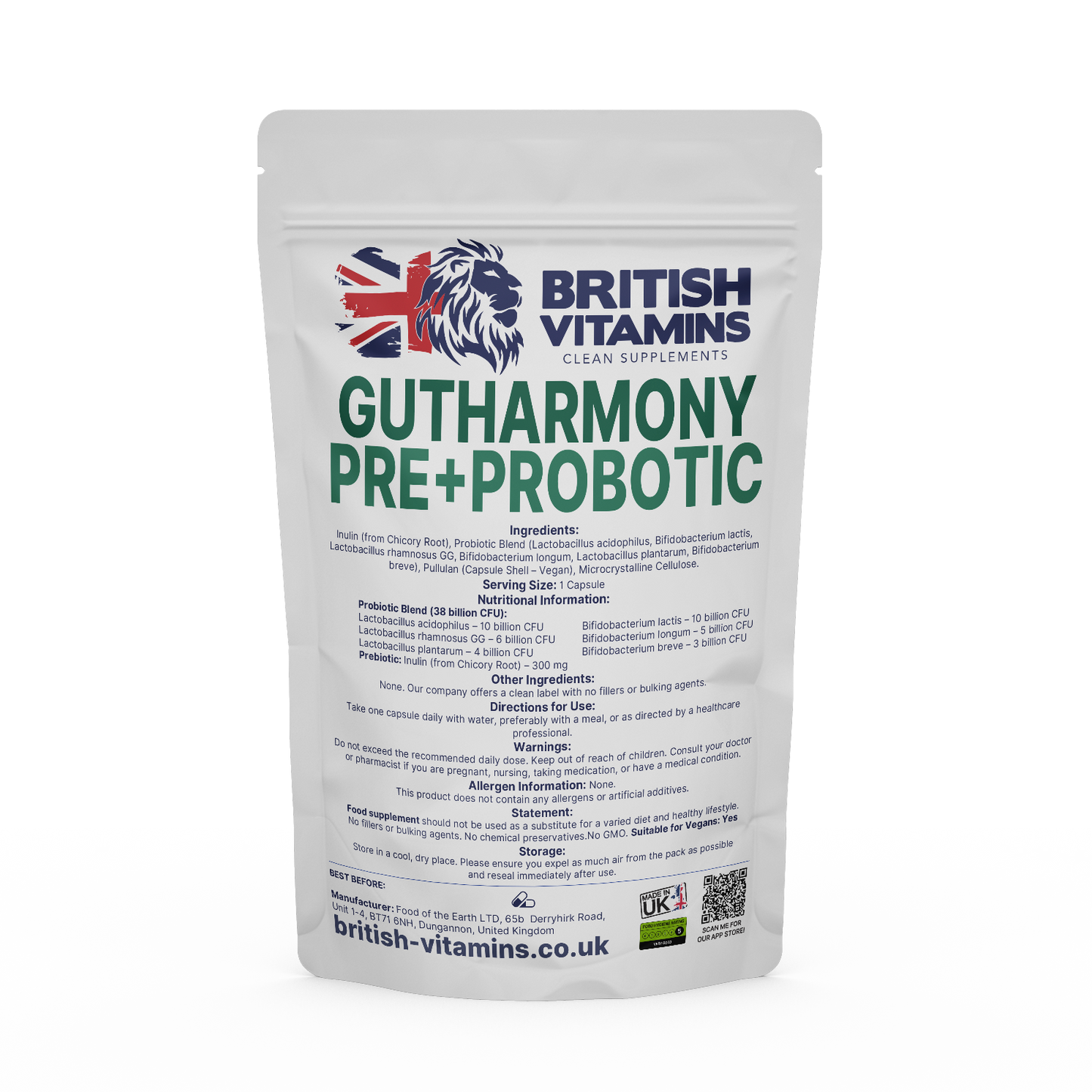 GutHarmony Pre+Probotic Health & Beauty:Vitamins & Lifestyle Supplements:Vitamins & Minerals British Vitamins 60 Capsules  