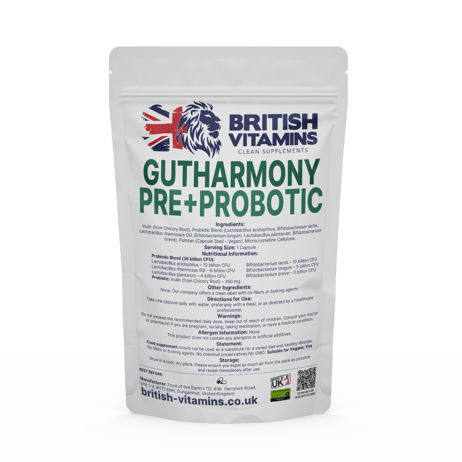 GutHarmony Pre+Probotic Health & Beauty:Vitamins & Lifestyle Supplements:Vitamins & Minerals British Vitamins 60 Capsules  