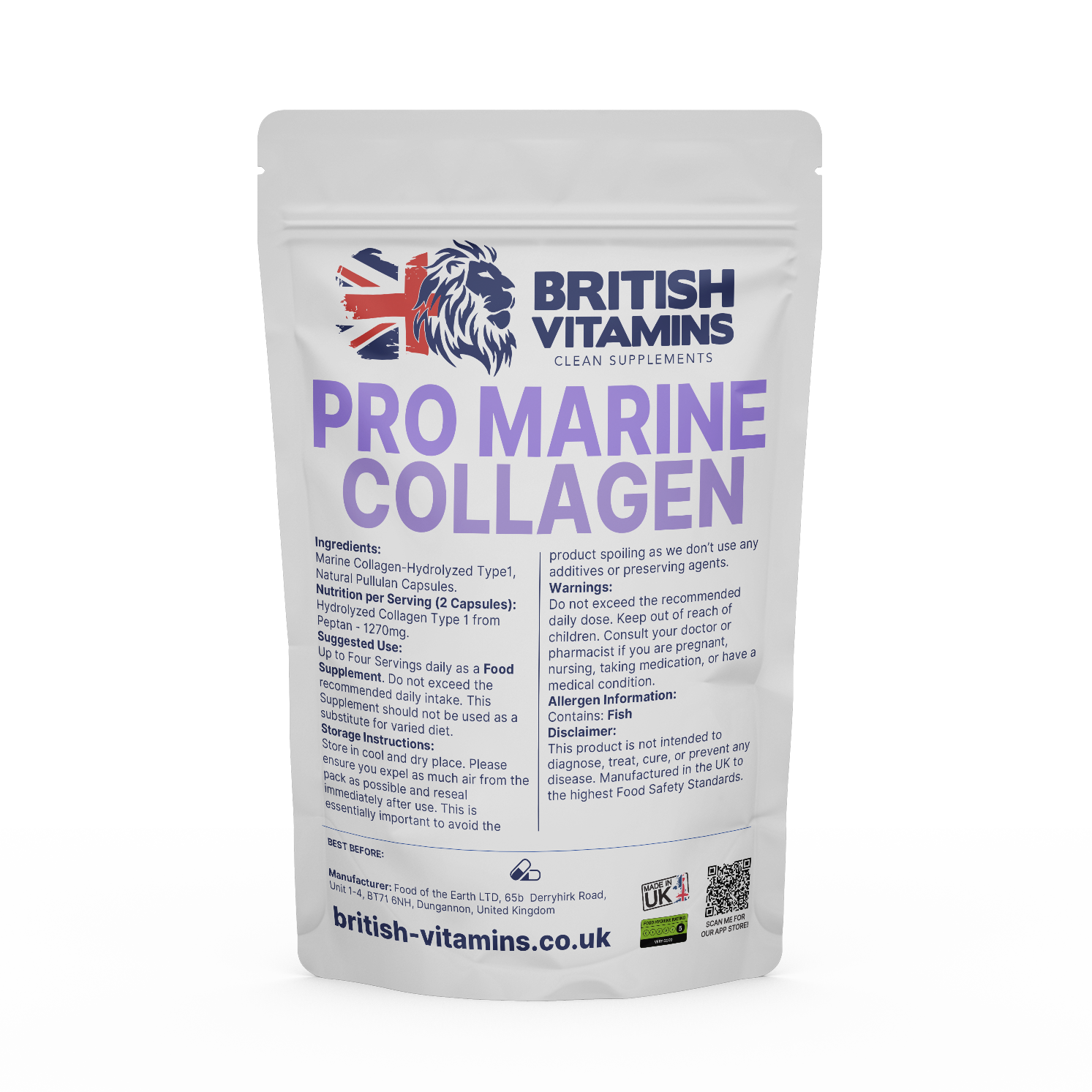 Collagen Type 1 Marine Hydrolysed 96% Proteins DA2000 Health & Beauty:Vitamins & Lifestyle Supplements:Vitamins & Minerals British Vitamins 5 Capsules ( Sample )