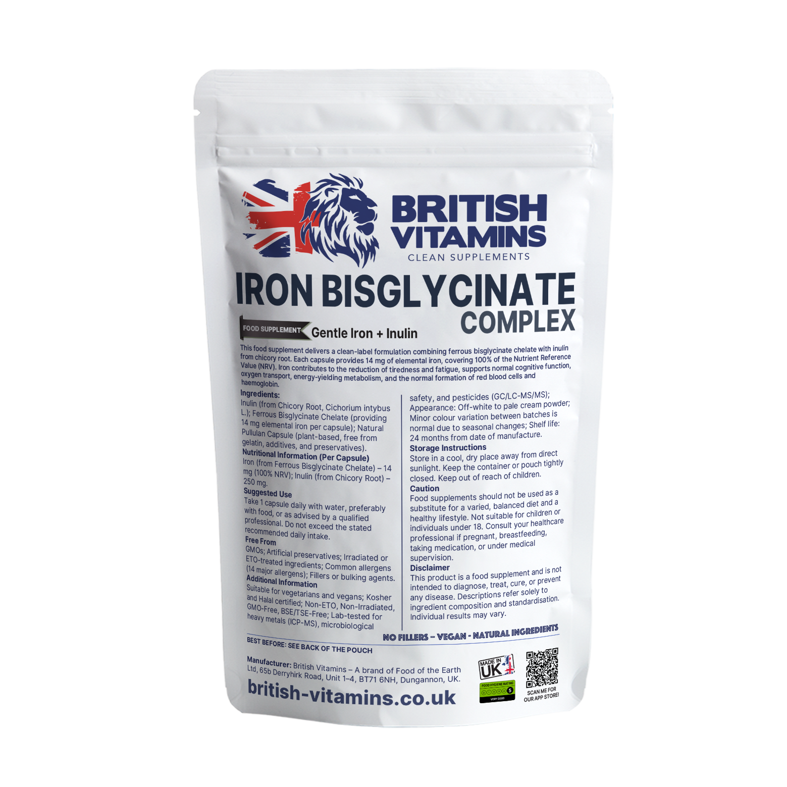 Iron from Ferrous Bisglycinate Chelate 14 mg British Vitamins 60 Capsules