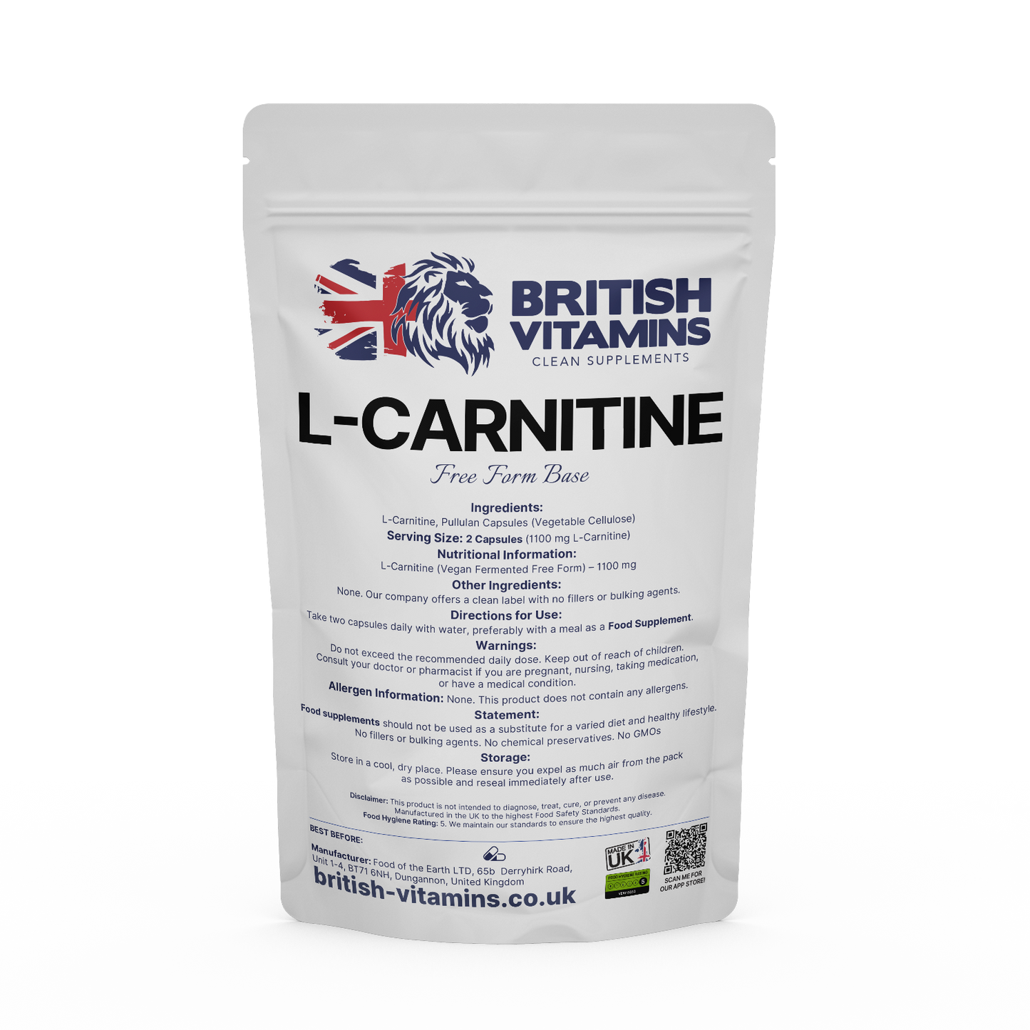 L-Carnitine Health & Beauty:Vitamins & Lifestyle Supplements:Vitamins & Minerals British Vitamins 5 Capsules (Sample)  