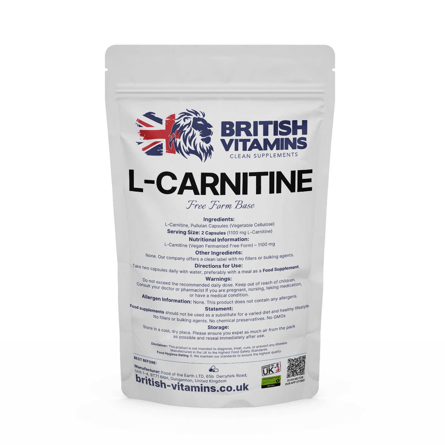 L-Carnitine Health & Beauty:Vitamins & Lifestyle Supplements:Vitamins & Minerals British Vitamins 5 Capsules (Sample)  