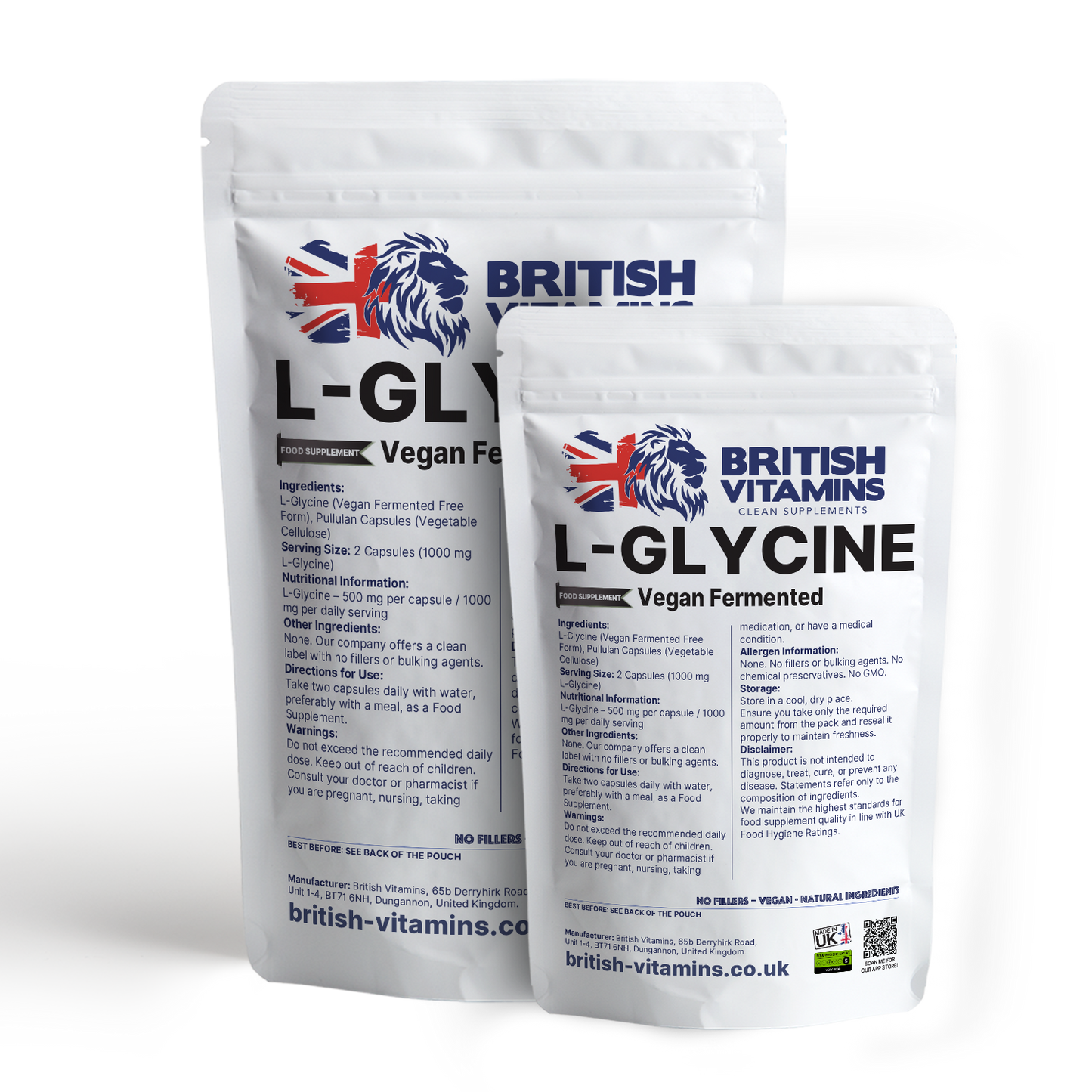 L-Glycine 500mg per Capsule British Vitamins