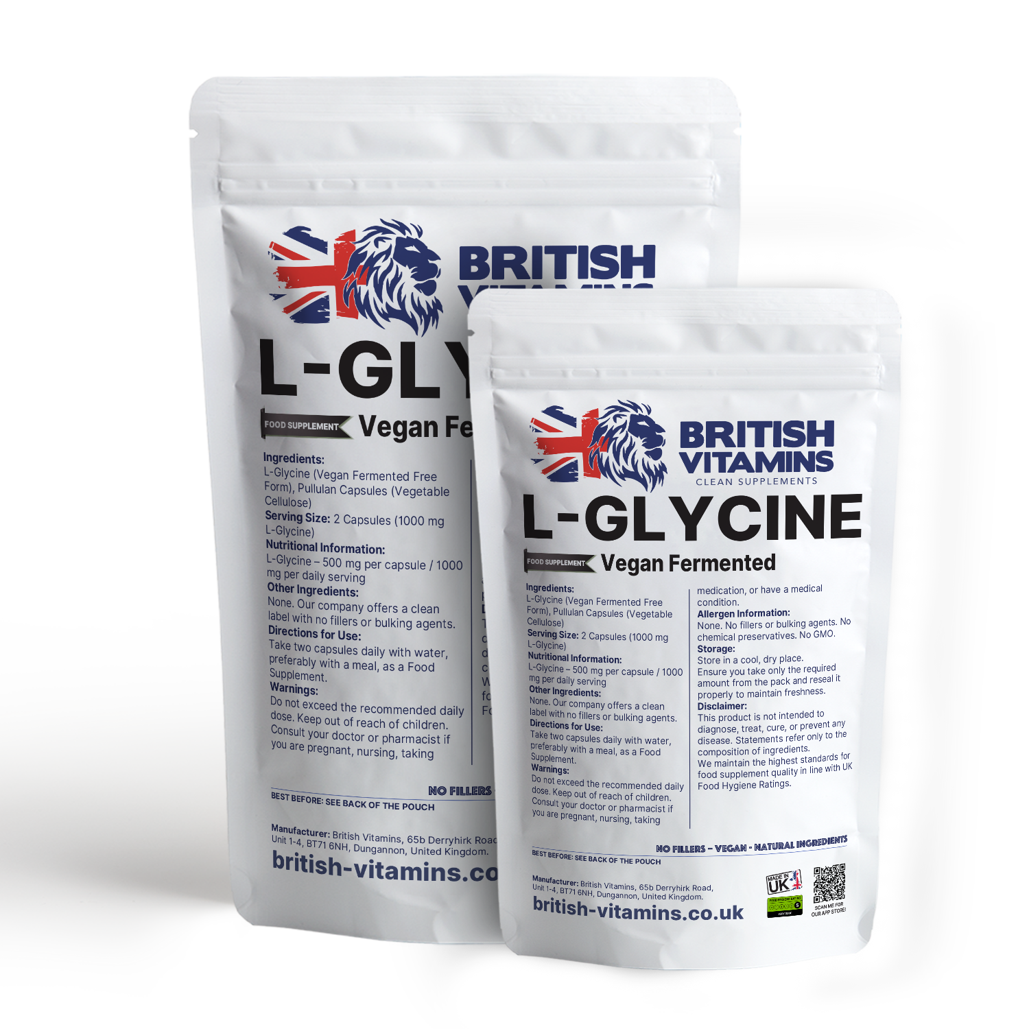 L-Glycine 500mg per Capsule British Vitamins