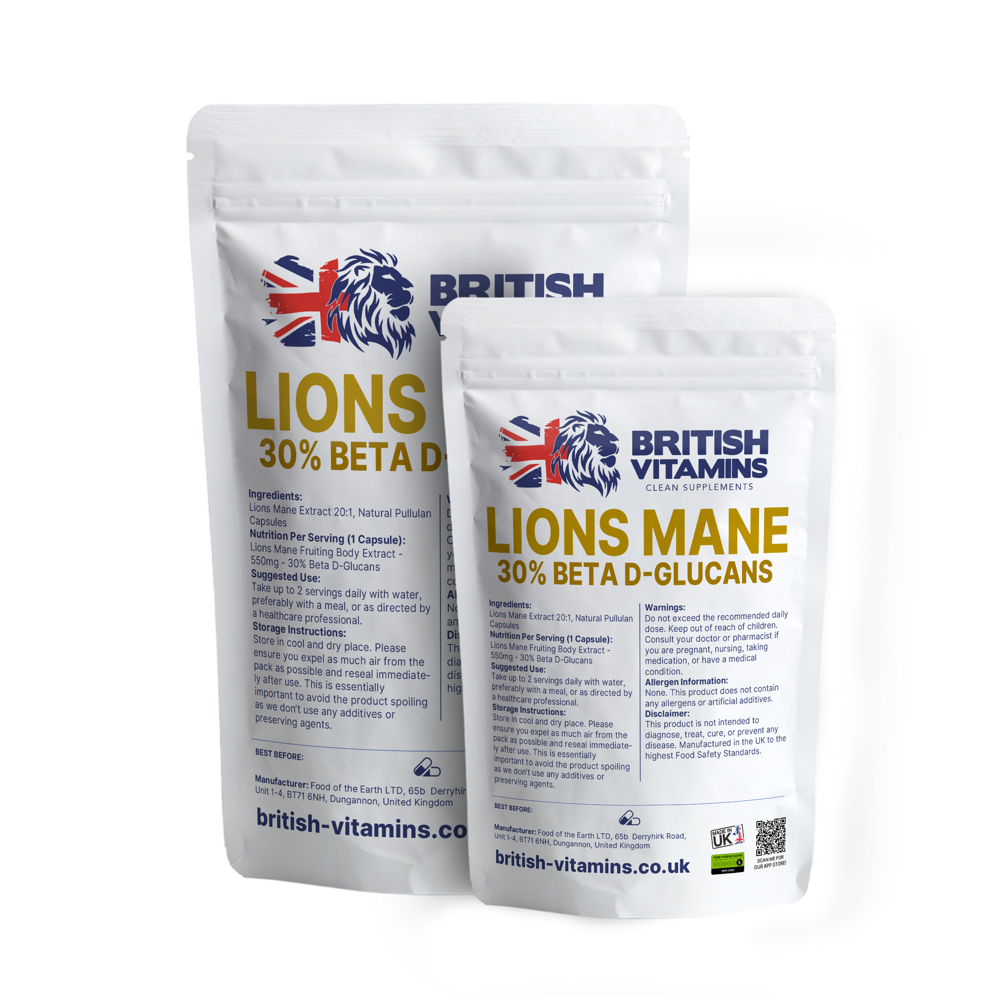 Lions Mane 30% Beta Glucans 550mg Food Supplement British Vitamins