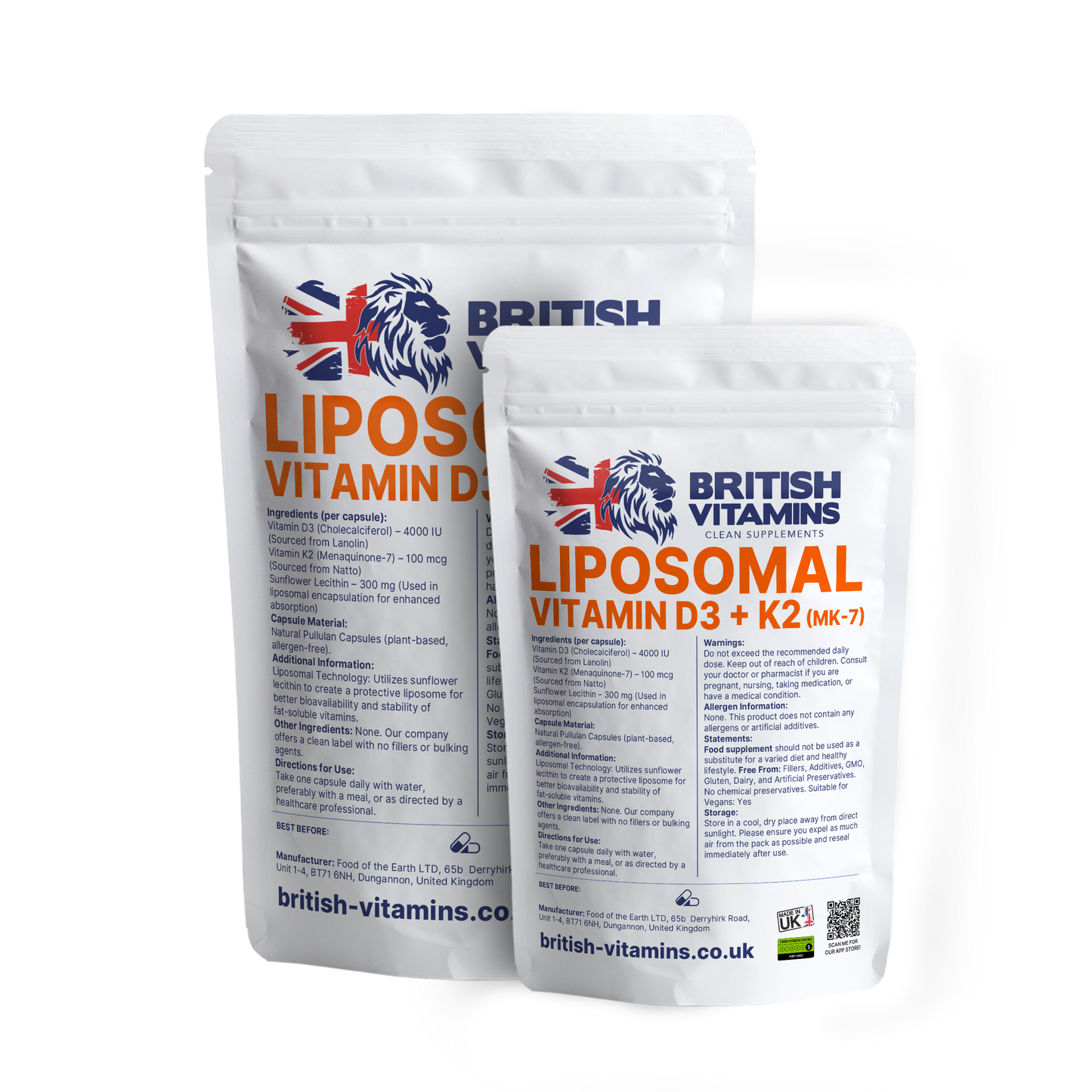 Liposomal D3 K2 MK7 4000iu Food Supplement British Vitamins