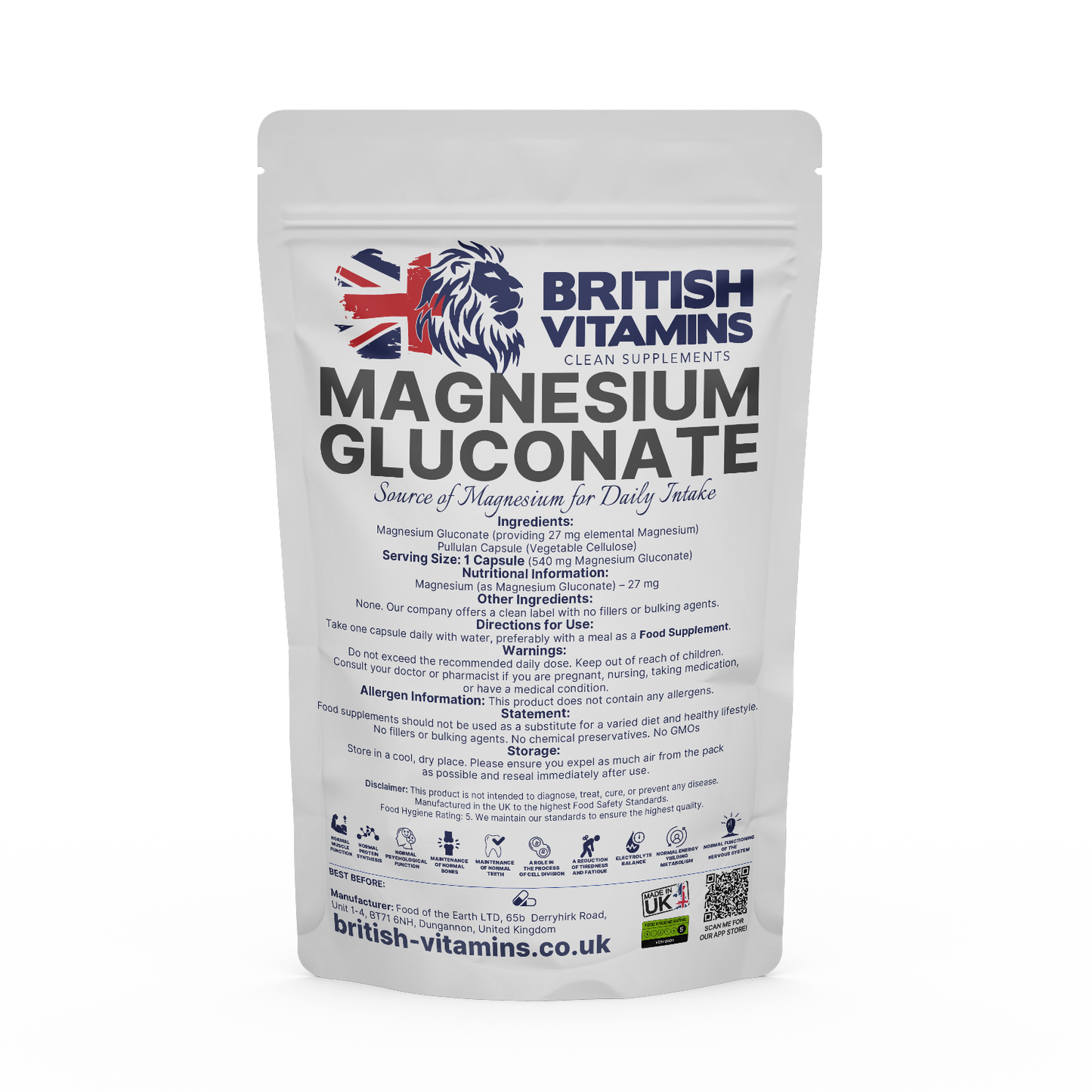 Magnesium Gluconate Health & Beauty:Vitamins & Lifestyle Supplements:Vitamins & Minerals British Vitamins 5 Capsules ( Sample )  