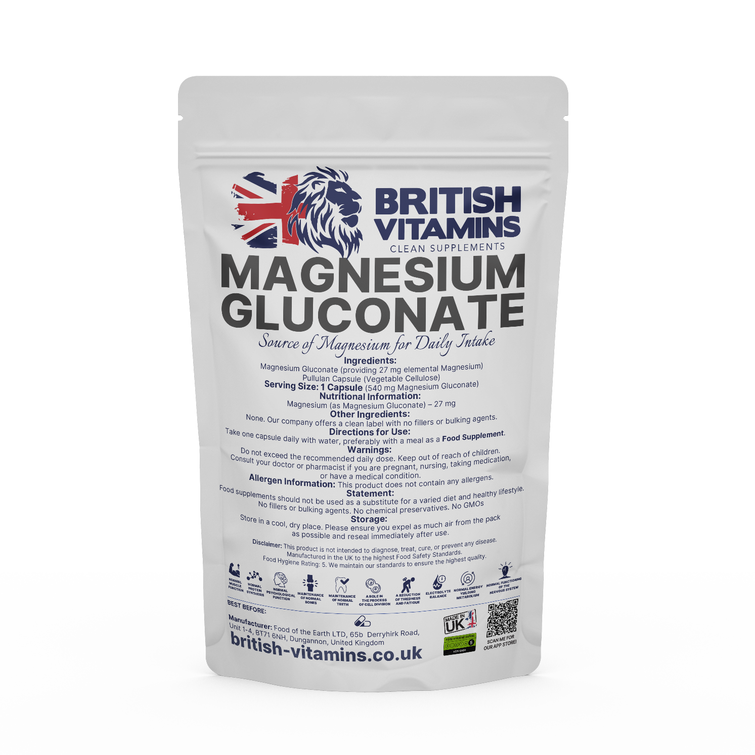 Magnesium Gluconate Health & Beauty:Vitamins & Lifestyle Supplements:Vitamins & Minerals British Vitamins 5 Capsules ( Sample )  