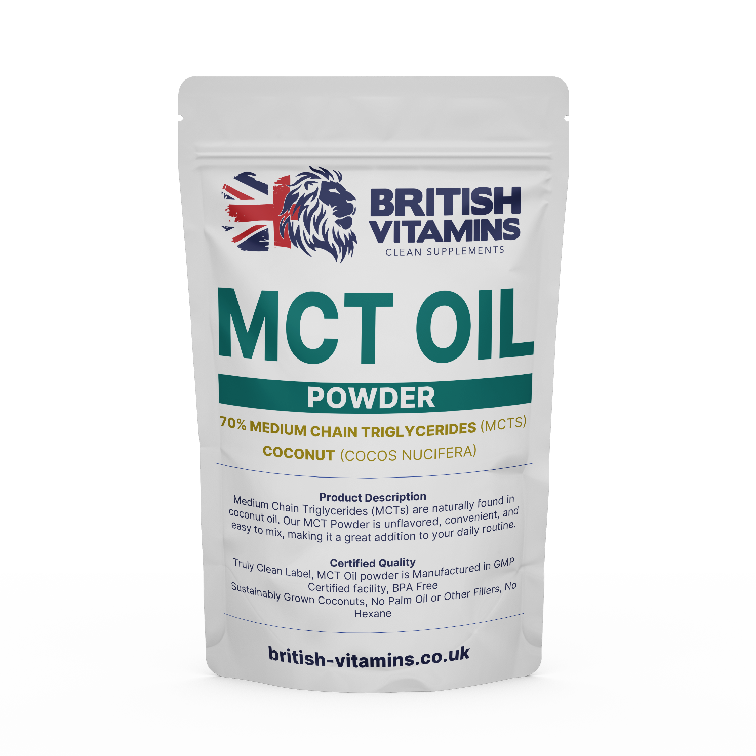 MCT Oil Powder Medium Chain Triglycerides from 100% Coconut Oil Clean-Label – 250g British Vitamins 250 g