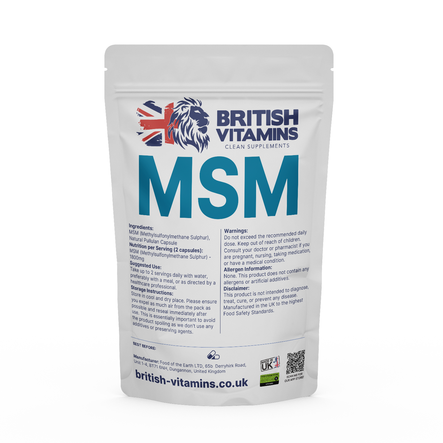 MSM 900mg msm Vegan Capsules Health & Beauty:Vitamins & Lifestyle Supplements:Vitamins & Minerals British Vitamins 5 Capsules ( Sample )