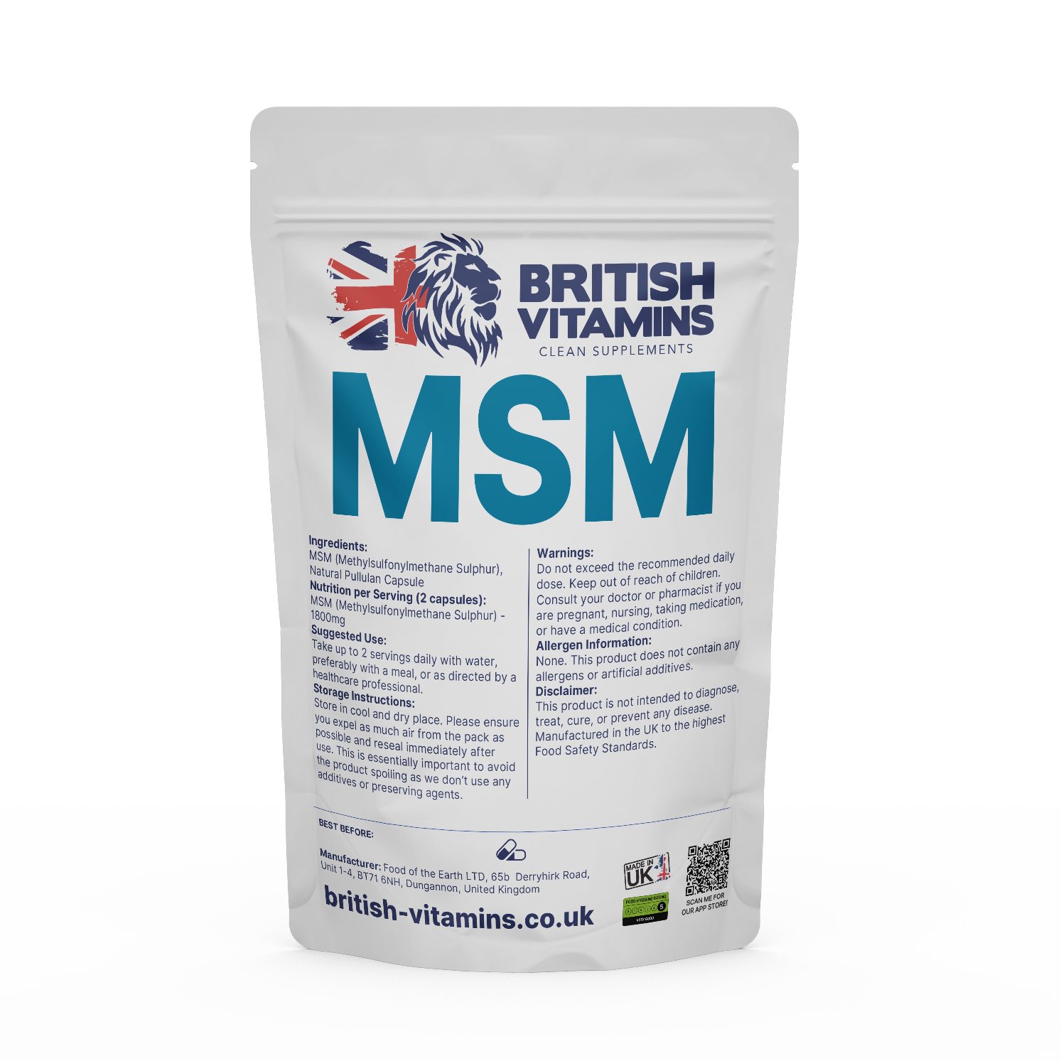 MSM 900mg msm Vegan Capsules Health & Beauty:Vitamins & Lifestyle Supplements:Vitamins & Minerals British Vitamins 5 Capsules ( Sample )