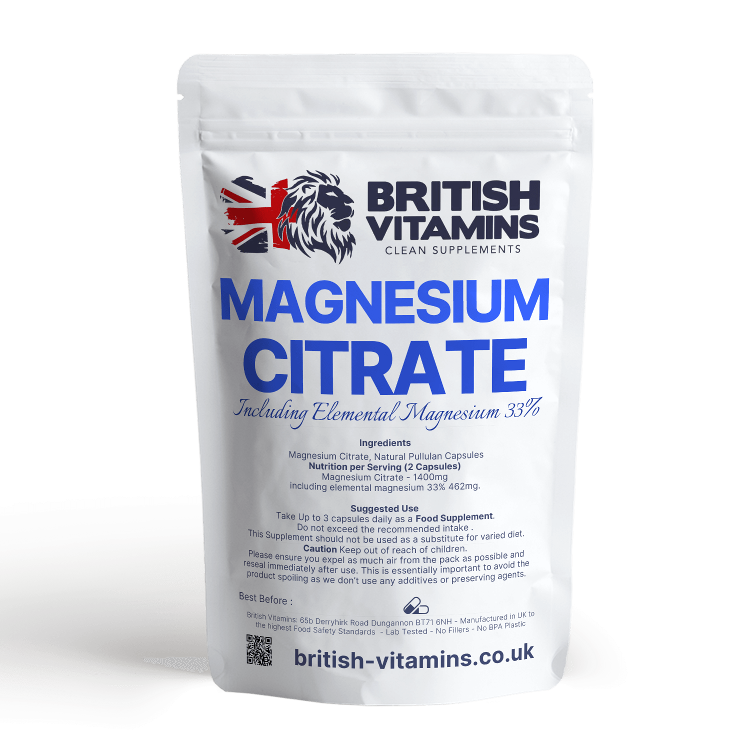 Magnesium Citrate Genuine Capsules 700mg - Additive Free Health & Beauty:Vitamins & Lifestyle Supplements:Vitamins & Minerals British Vitamins   