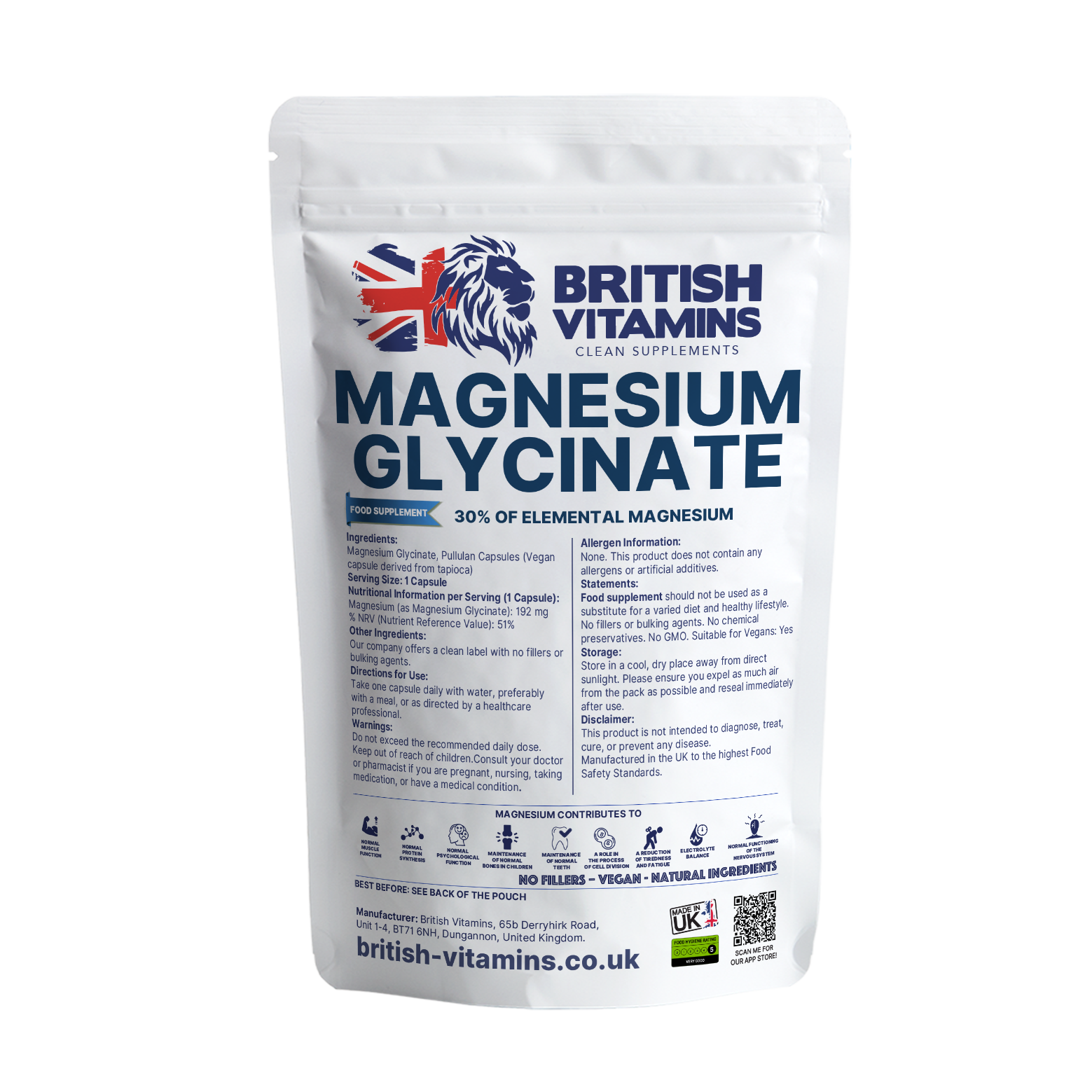 Magnesium Glycinate contains 30% elemental magnesium Health & Beauty:Vitamins & Lifestyle Supplements:Sports Supplements:Protein Shakes & Bodybuilding British Vitamins 90 Capsules