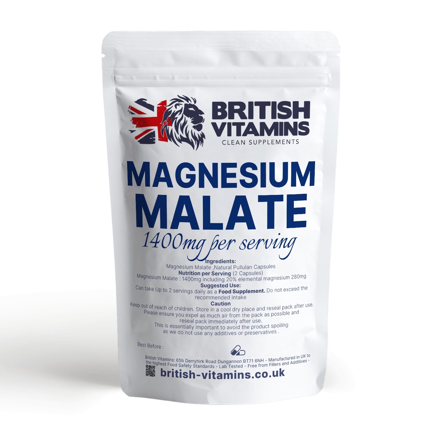 Magnesium Malate Anhydrous 20% elemental Magnesium Vegan Health & Beauty:Vitamins & Lifestyle Supplements:Vitamins & Minerals British Vitamins   