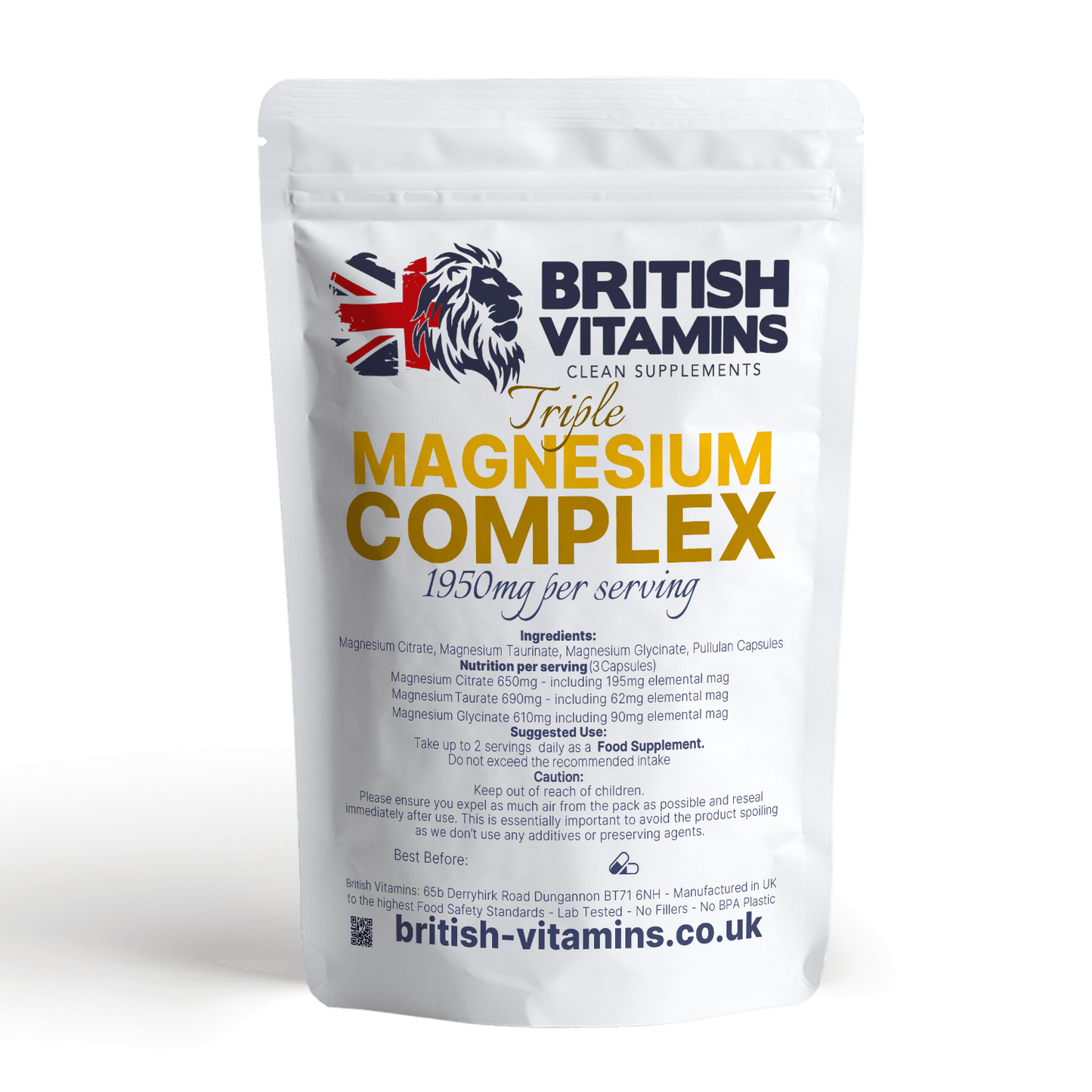 Magnesium Complex 3 in 1 Chelated Magnesium Taurate Citrate Glycinate Health & Beauty:Vitamins & Lifestyle Supplements:Vitamins & Minerals British Vitamins 5 Capsules ( Sample )  