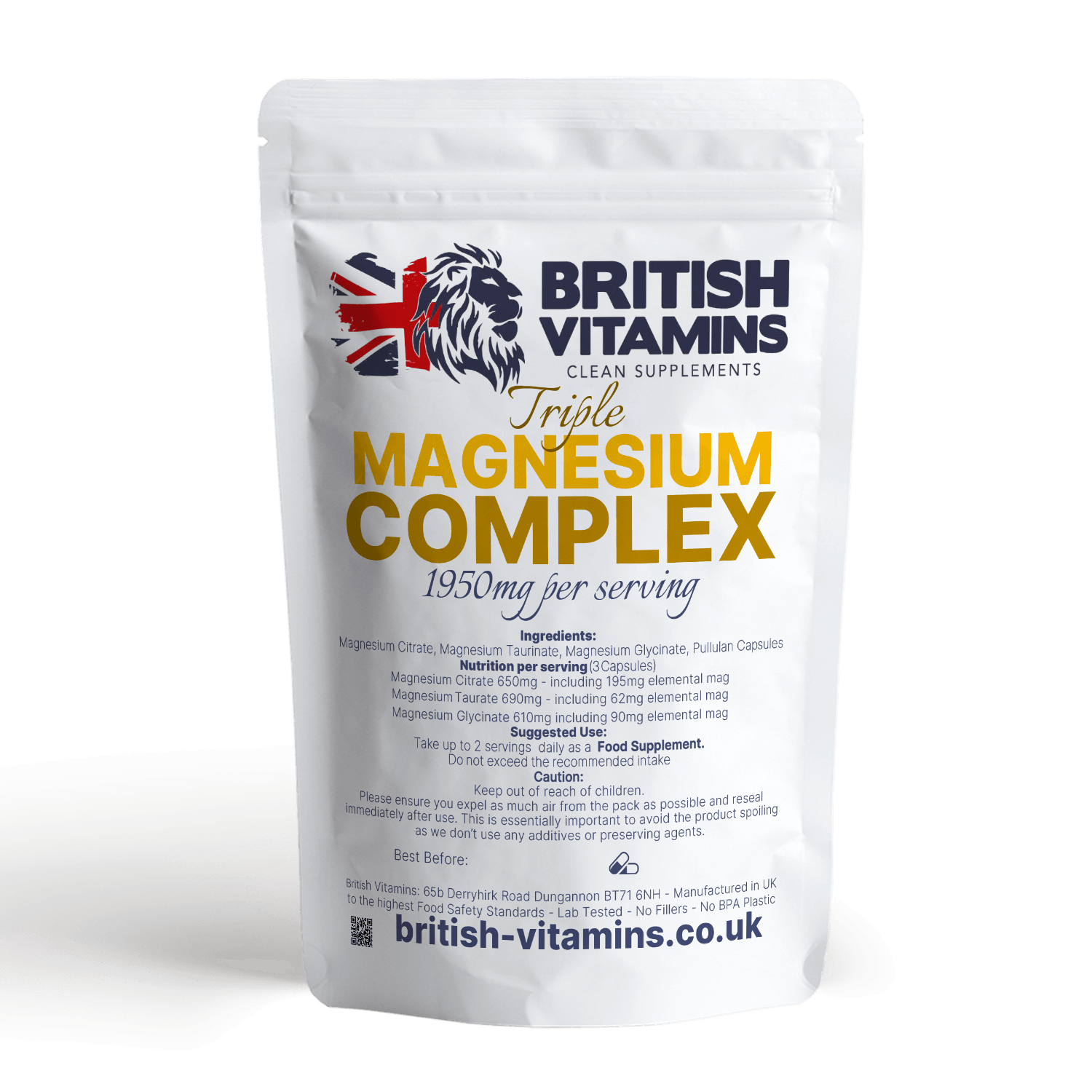 Magnesium Complex Triple, Chelated Magnesium Taurate Citrate Glycinate Health & Beauty:Vitamins & Lifestyle Supplements:Vitamins & Minerals British Vitamins 5 Capsules ( Sample )  