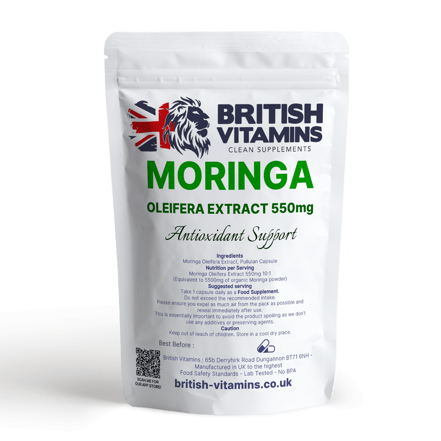 Moringa Olifera Leaf Extract 550mg 10:1 Extract Additive Free Health & Beauty:Vitamins & Lifestyle Supplements:Vitamins & Minerals British Vitamins   