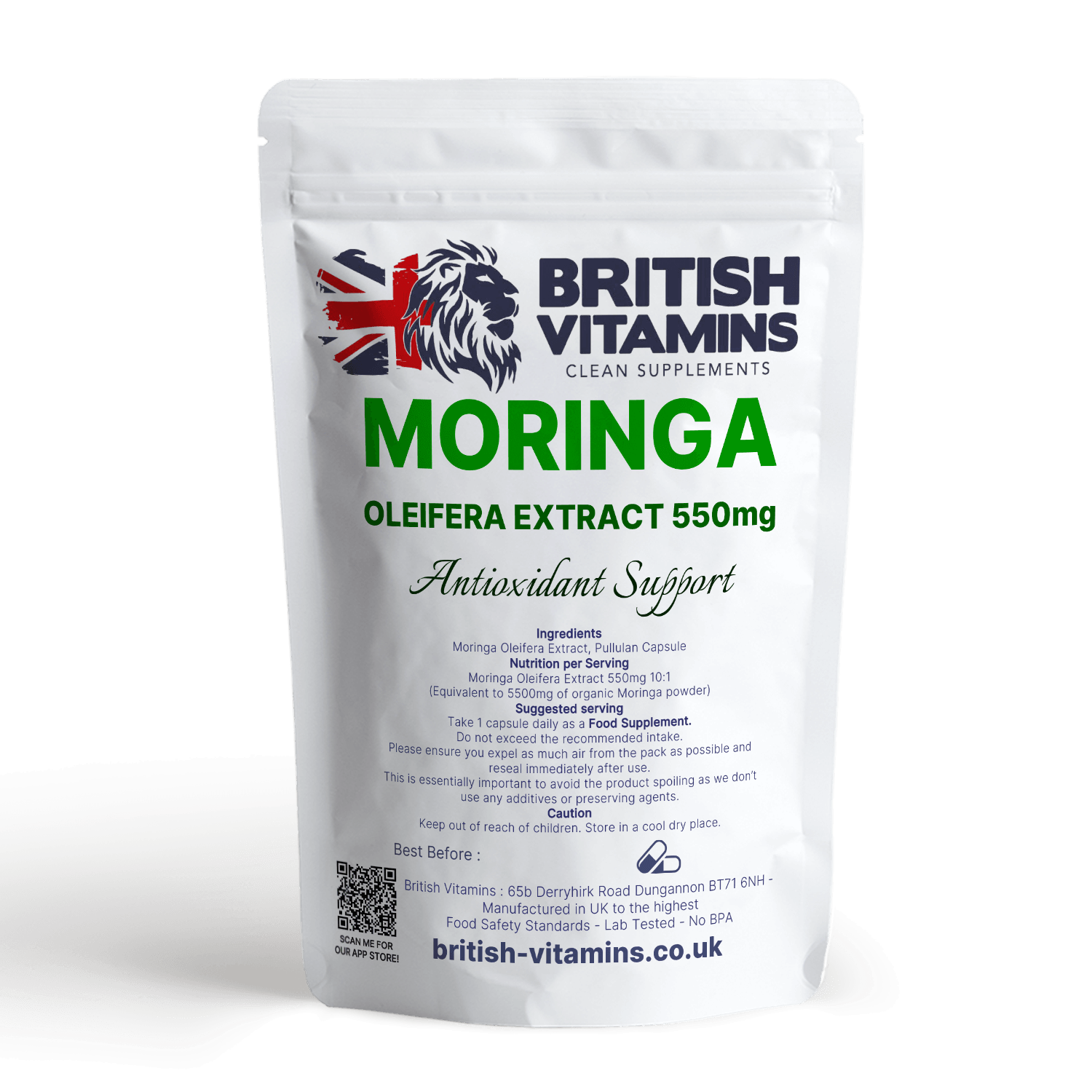 Moringa Olifera Leaf Extract 550mg 10:1 Extract Additive Free Health & Beauty:Vitamins & Lifestyle Supplements:Vitamins & Minerals British Vitamins   