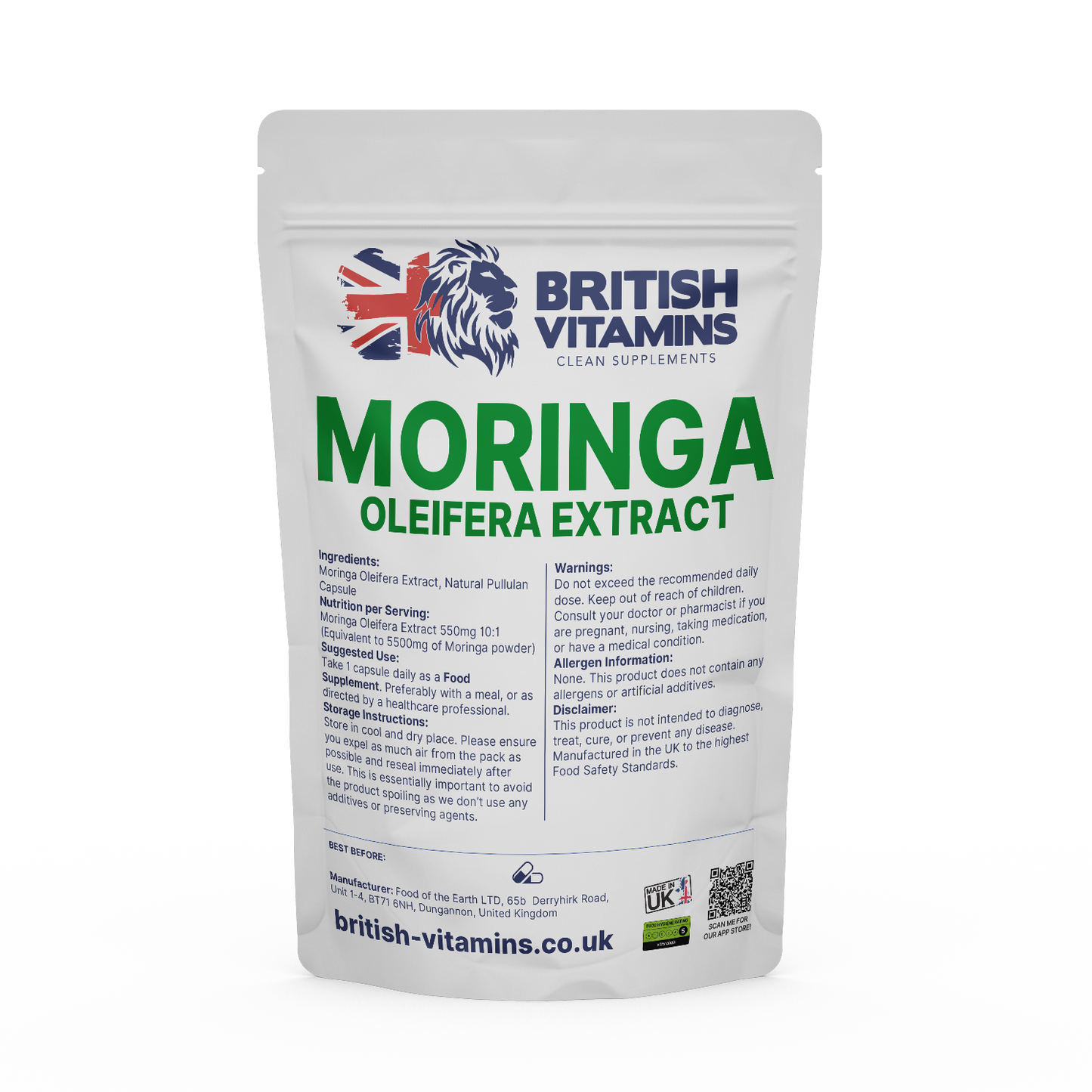 Moringa Olifera Leaf Extract 550mg 10:1 Extract Additive Free Health & Beauty:Vitamins & Lifestyle Supplements:Vitamins & Minerals British Vitamins 5 Capsules ( Sample )