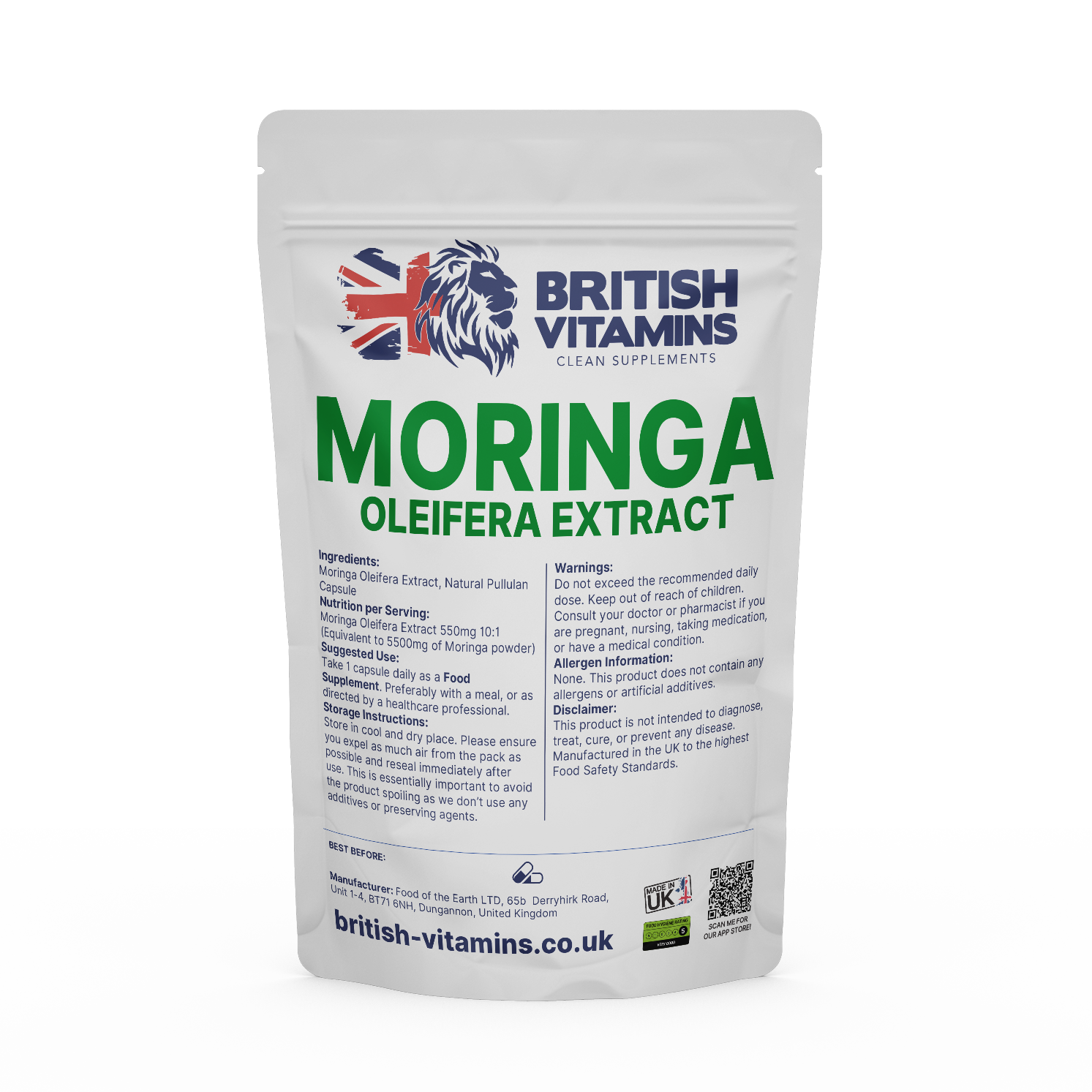 Moringa Olifera Leaf Extract 550mg 10:1 Extract Additive Free Health & Beauty:Vitamins & Lifestyle Supplements:Vitamins & Minerals British Vitamins 5 Capsules ( Sample )