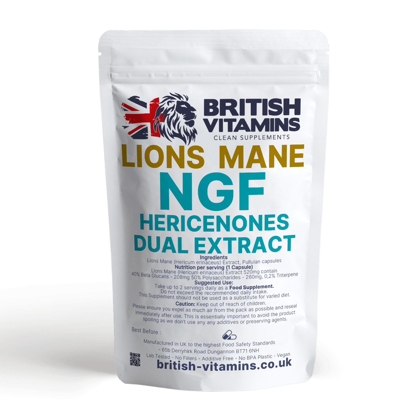 Lions Mane Hericium Erinaceus NGF Extract 40% Beta Glucans 50% Polysaccharides Health & Beauty:Vitamins & Lifestyle Supplements:Vitamins & Minerals British Vitamins   