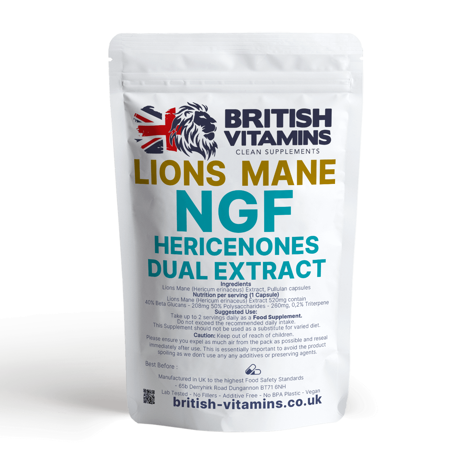 Lions Mane Hericium Erinaceus NGF Extract 40% Beta Glucans 50% Polysaccharides Health & Beauty:Vitamins & Lifestyle Supplements:Vitamins & Minerals British Vitamins   