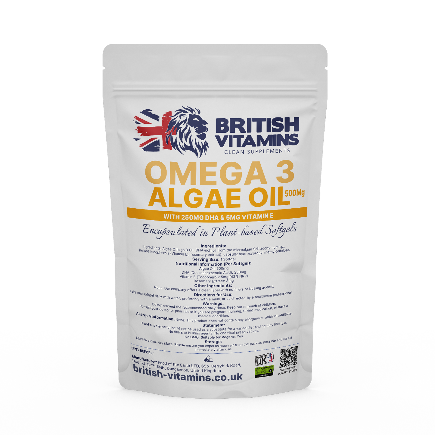 Omega 3 Algae oil Health & Beauty:Vitamins & Lifestyle Supplements:Sports Supplements:Protein Shakes & Bodybuilding British Vitamins 5 Capsules ( Sample )  