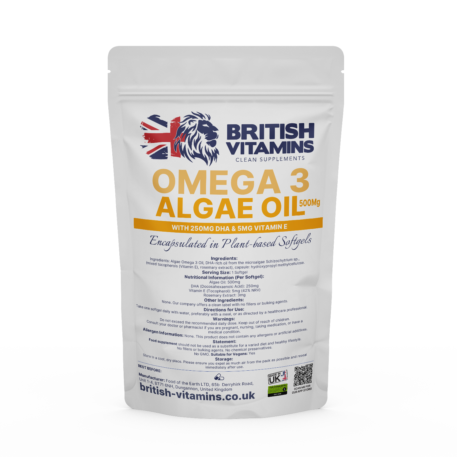 Omega 3 Algae oil Health & Beauty:Vitamins & Lifestyle Supplements:Sports Supplements:Protein Shakes & Bodybuilding British Vitamins 5 Capsules ( Sample )  