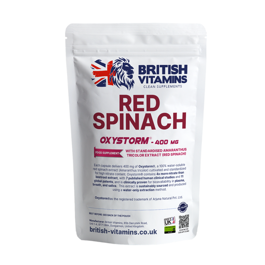 Oxystorm® Red Spinach Extract Natural Nitrate Source 10× More Potent Than Beetroot British Vitamins 60 Capsules