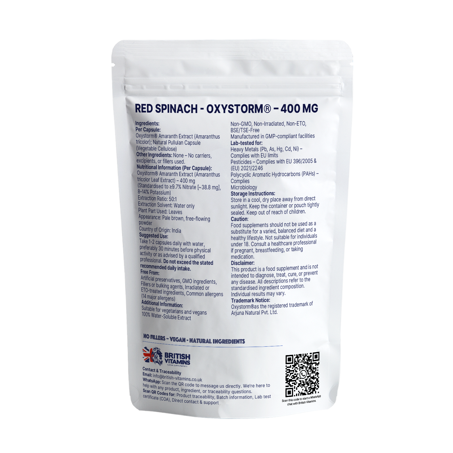 Oxystorm® Red Spinach Extract Natural Nitrate Source 10× More Potent Than Beetroot British Vitamins