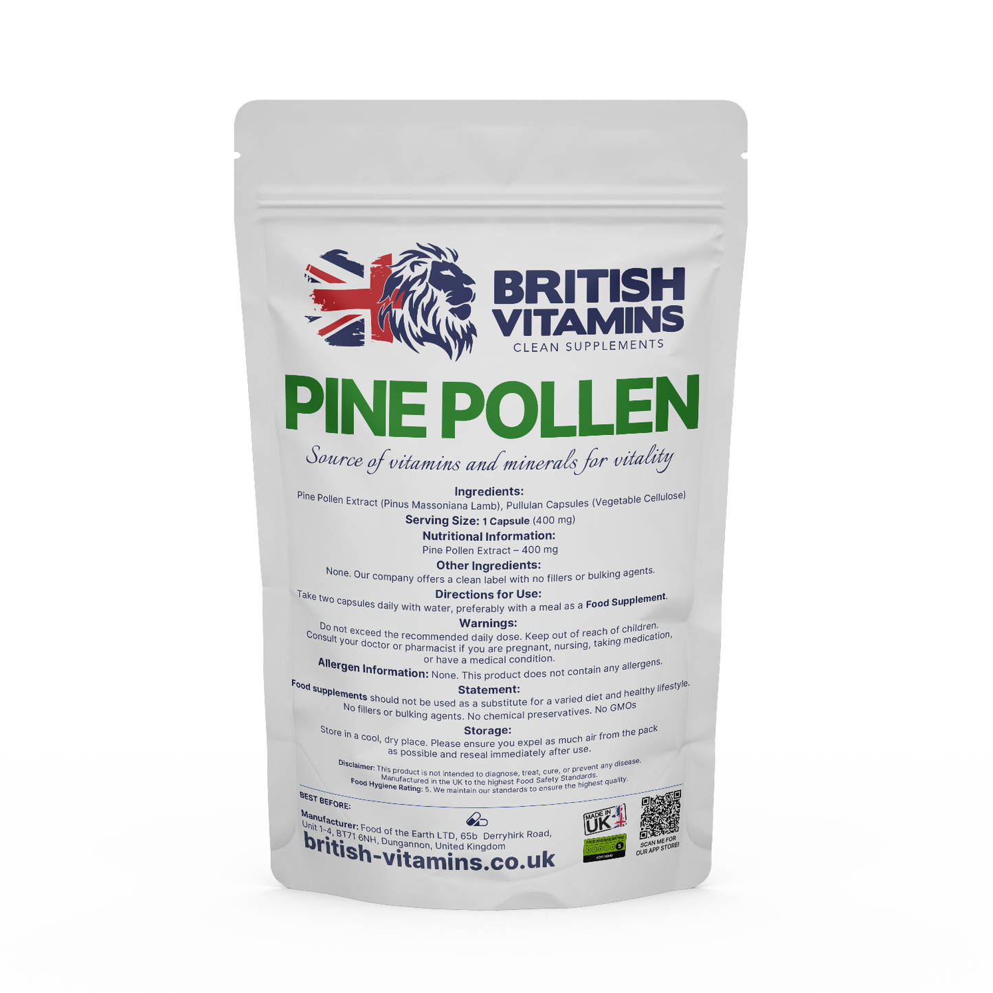 Pine Pollen Health & Beauty:Vitamins & Lifestyle Supplements:Vitamins & Minerals British Vitamins 5 Capsules (Sample)  