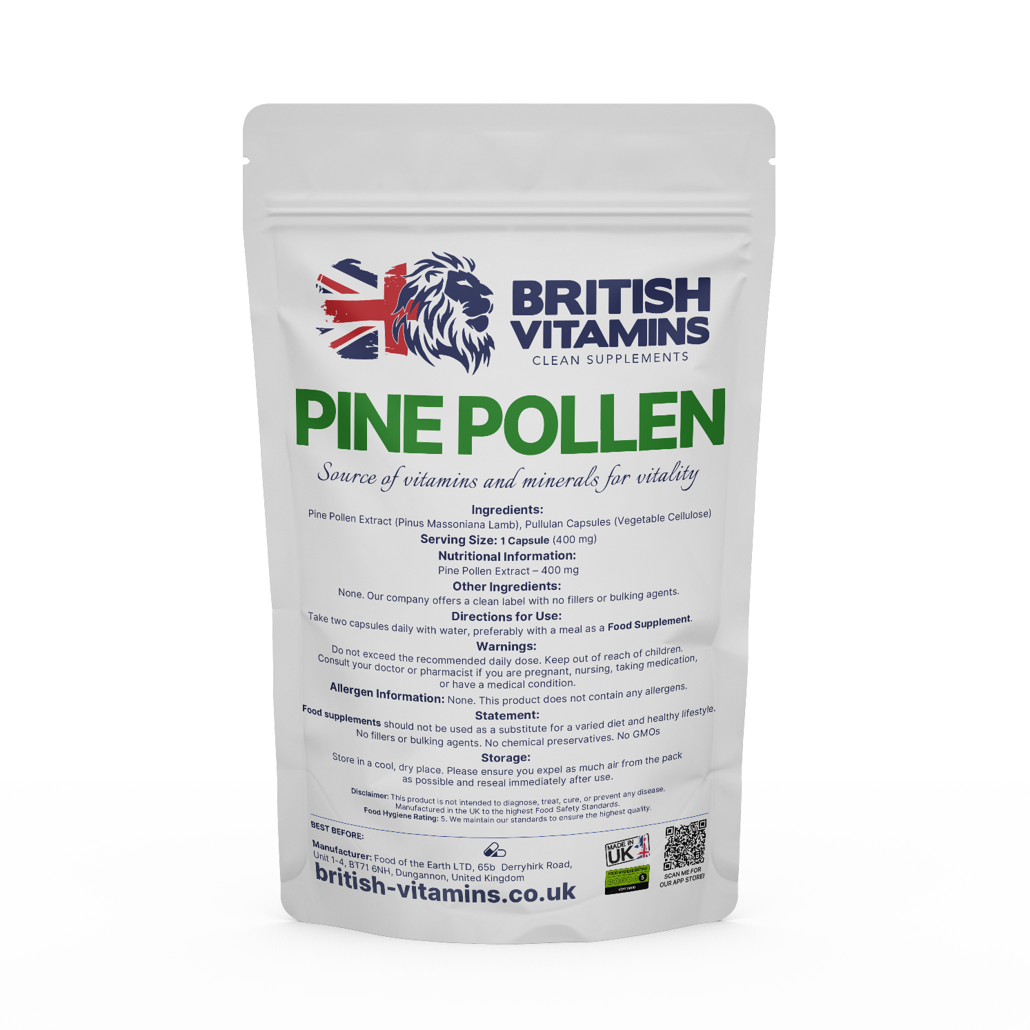 Pine Pollen Health & Beauty:Vitamins & Lifestyle Supplements:Vitamins & Minerals British Vitamins 5 Capsules (Sample)  