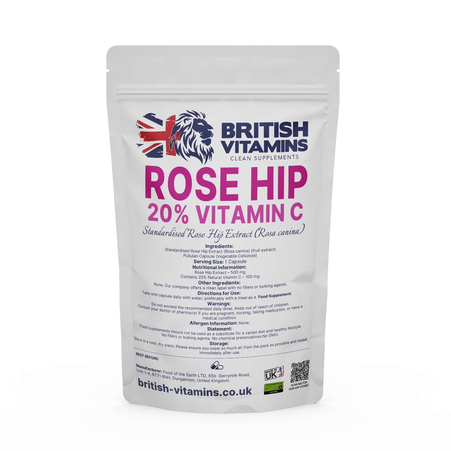 Rose Hips Extract - 20% Natural Vitamin C Health & Beauty:Vitamins & Lifestyle Supplements:Vitamins & Minerals British Vitamins 5 Capsules (Sample)  