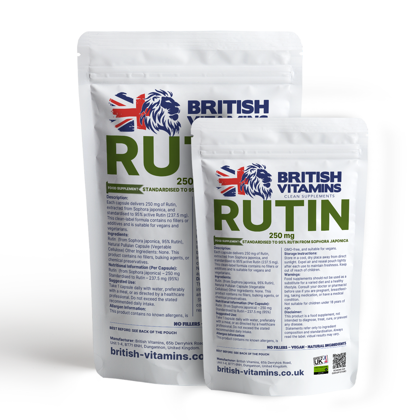 Rutin 250mg – from Sophora japonica | Clean Label Vegan Capsules British Vitamins