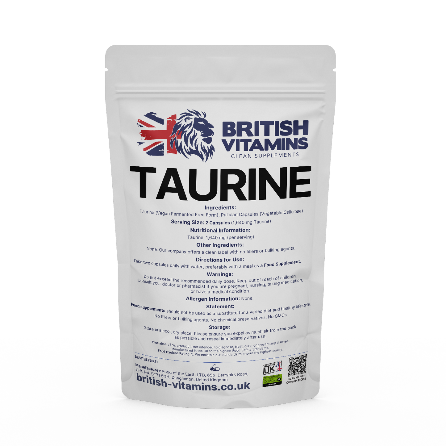 Taurine Free Form Capsules Health & Beauty:Vitamins & Lifestyle Supplements:Vitamins & Minerals British Vitamins 5 Capsules (Sample)  