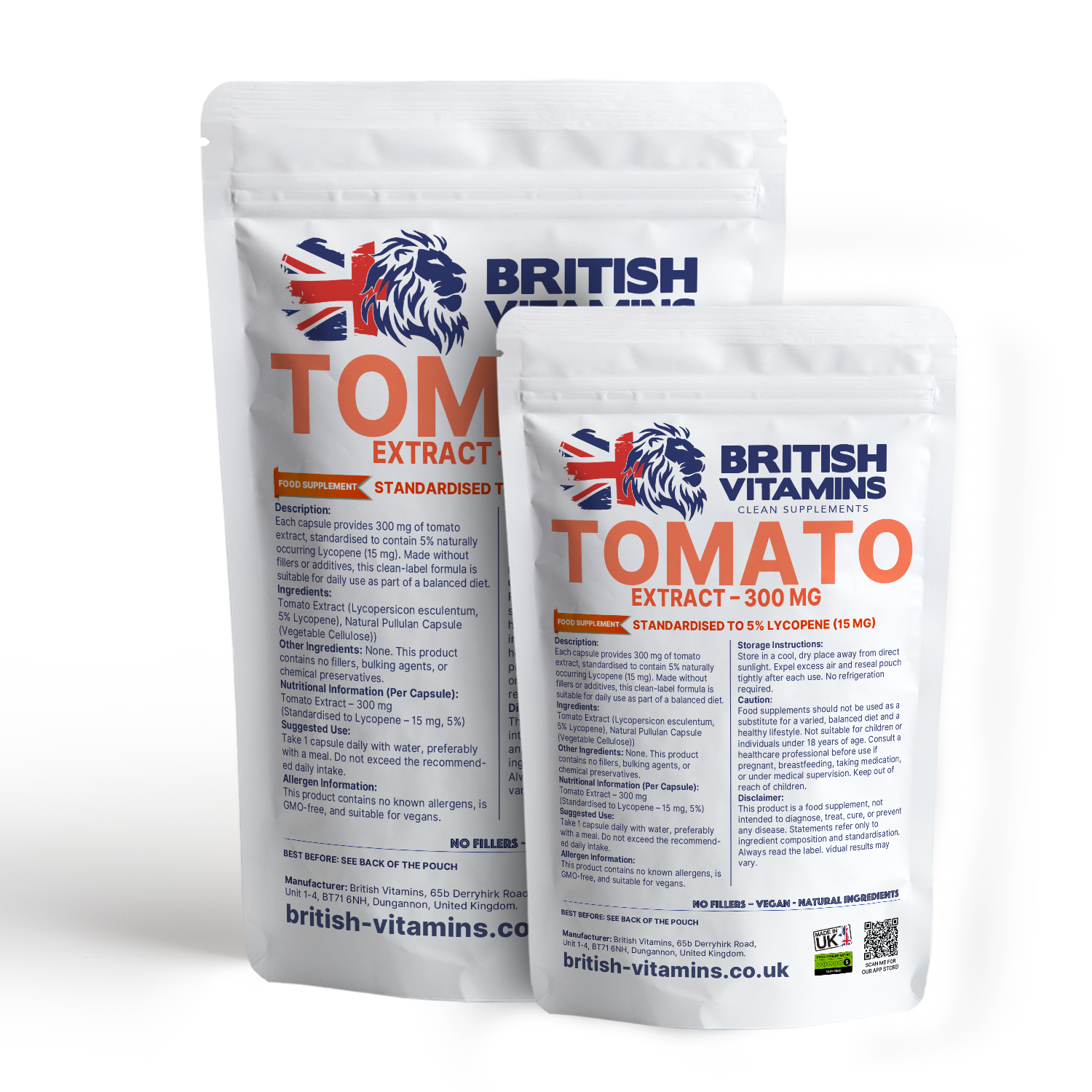 Tomato Extract 300mg – 5% Lycopene 15mg – Clean Label – No Fillers – Vegan – UK Made British Vitamins