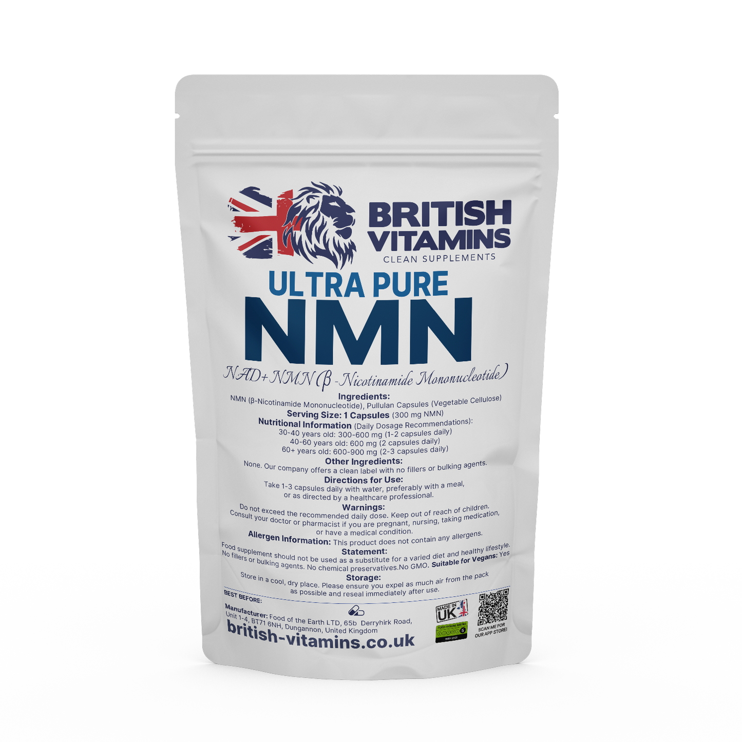 Ultra Pure - NMN Health & Beauty:Vitamins & Lifestyle Supplements:Vitamins & Minerals British Vitamins 5 Capsules (Sample)  