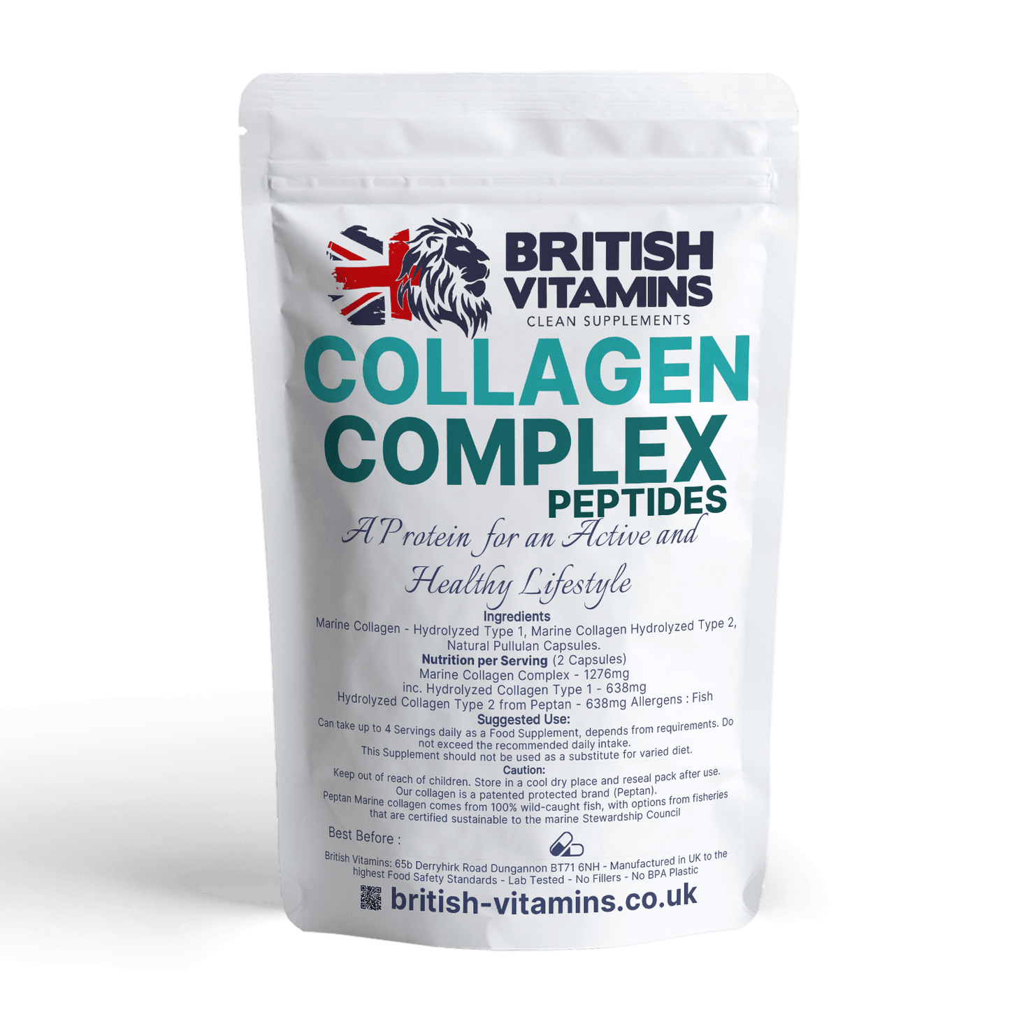 Collagen Complex - Premium Hydrolysed Marine Health & Beauty:Vitamins & Lifestyle Supplements:Vitamins & Minerals British Vitamins 60 Capsules (1 Month Supply )  